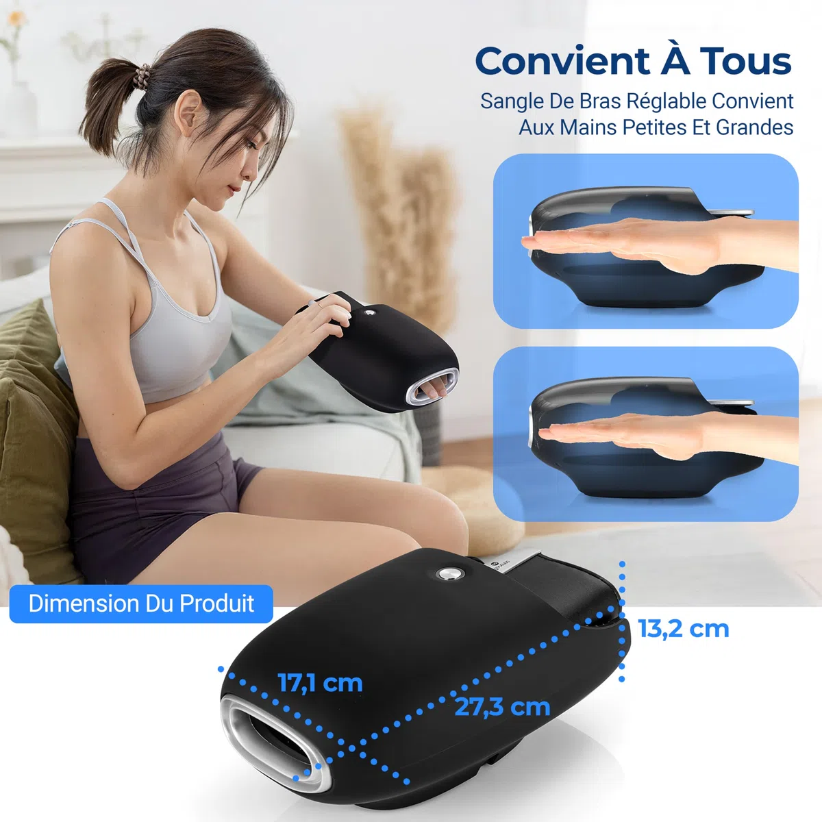 SereneLife Masseur de Main Intelligent avec Chaleur, Compression et Pétrissage, 6 Modes, 6 Niveaux d'Intensité, Masseur Électrique pour Détente des Mains, Réduction du Stress et Soulagement