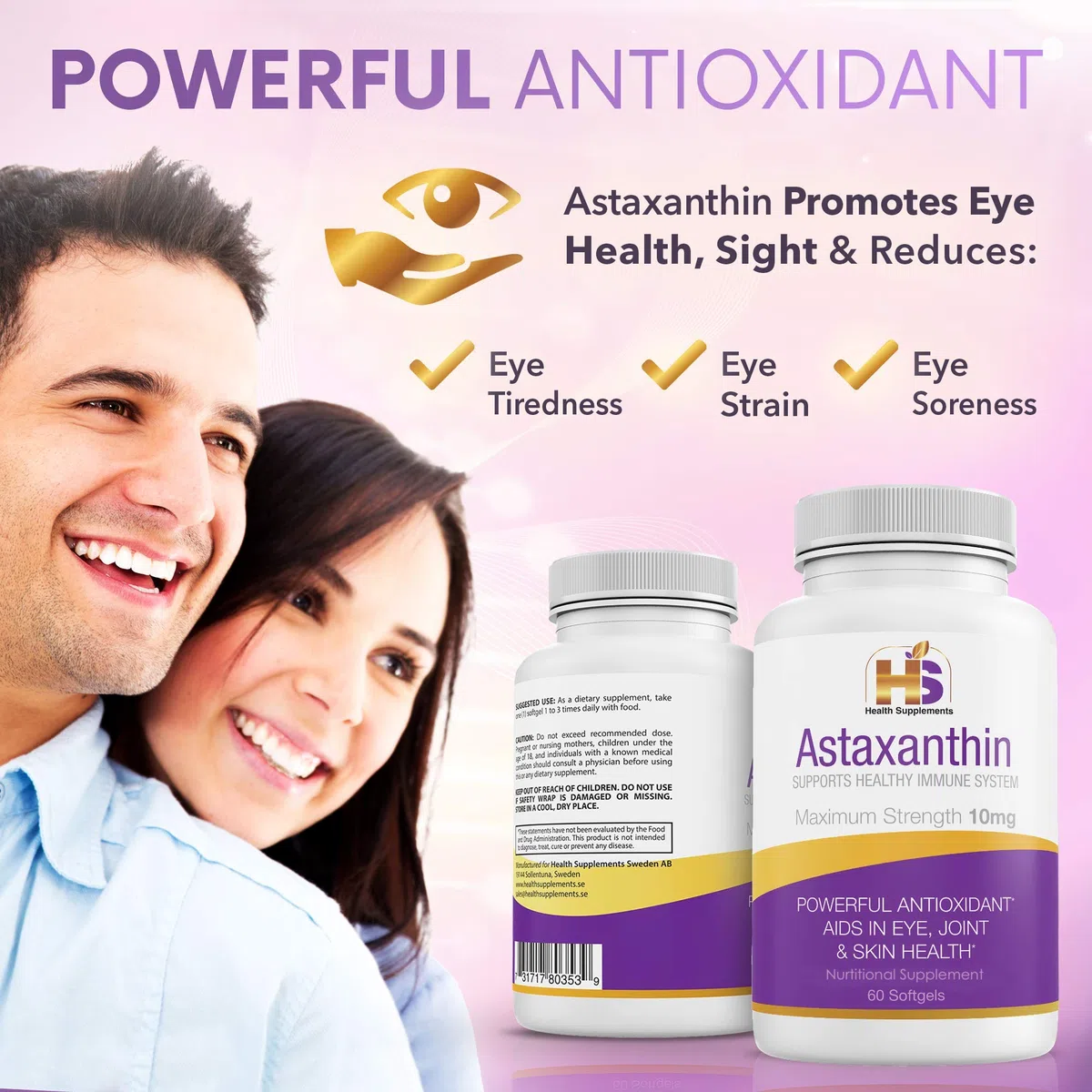 Astaxanthine 10 mg, Puissant Antioxydant, Supplément nti-Inflammatoire des Algues Marines Rouges. Un Supplément Pour Stimuler Votre Système Immunitaire