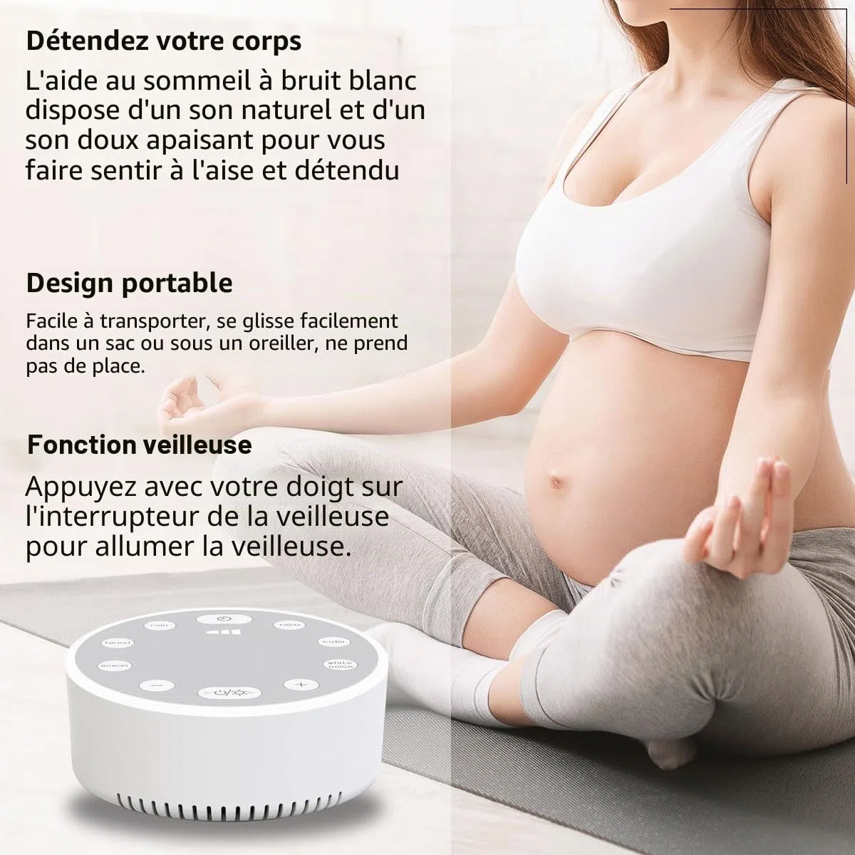 Machine à Bruit Blanc, Machine à Bruit avec Veilleuse pour Enfant Adulte, Bruit Blanc Bebe, 3 Réglages de Minuterie, 6 Sons, Rechargeable par USB