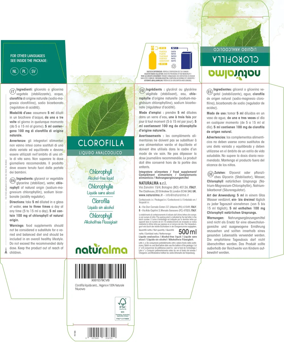 Chlorophylle Naturalma - Liquide sans alcool 500 ml - Complément alimentaire - Végétalien et 100% naturel