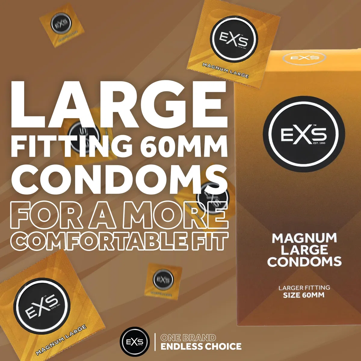 Préservatifs EXS Magnum Large (paquet de 144) - latex premium grande taille, lubrifiés sans spermicide, paroi droite avec réservoir, vegan PETA, 3 ans, marquage CE, développés en Allemagne