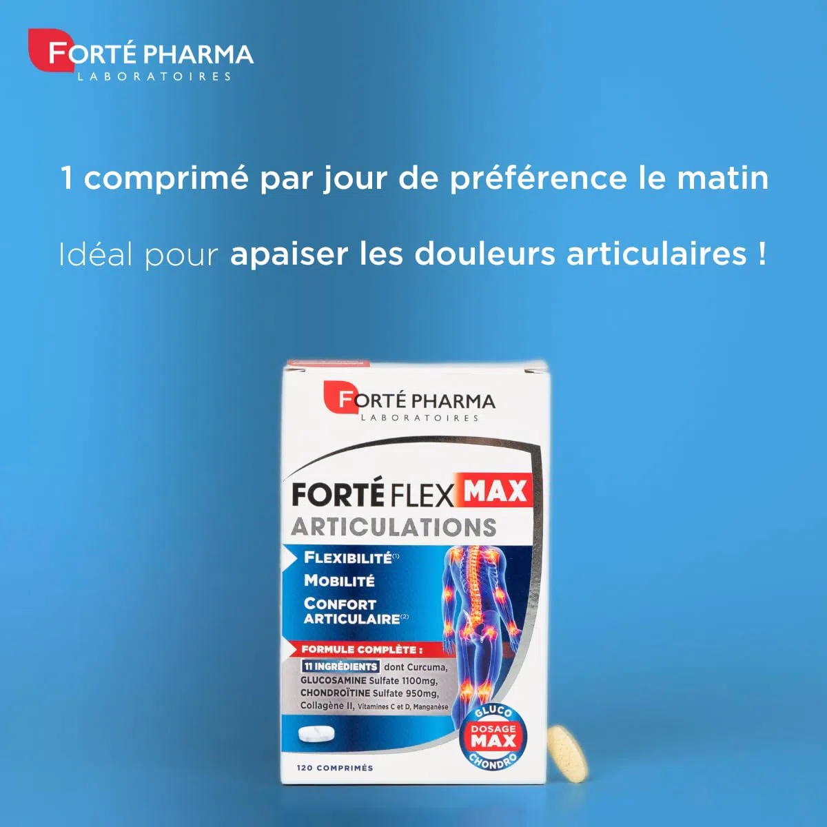 Forté Pharma - Forté Flex Max Articulations - Complement alimentaire articulations - Collagene hydrolysé, Curcuma, Glucosamine - Confort Articulaire, Mobilité, Souplesse - 120 comprimés, 1-3 mois