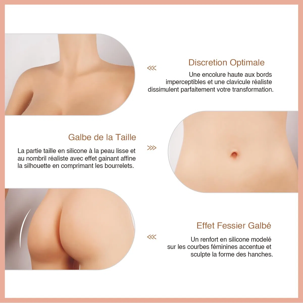 Peikey Faux Sein Silicone Body Gainant Réaliste [Recouvrement Partiel] Combinaison Intégrée avec Pantacourt en Silicone pour Travesti Cosplay, Remplissage en Silicone Liquide