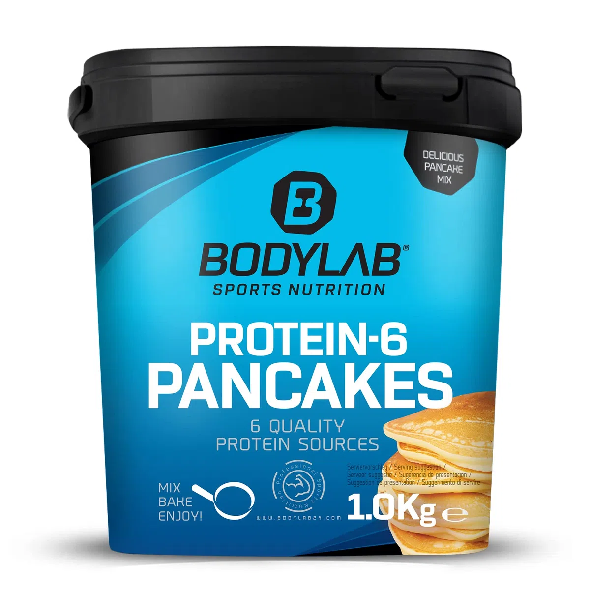 Bodylab24 Protein Pancake Mix Protein-6 Pancakes Vanille 1kg, poudre pour crêpes avec presque 60% de protéines, poudre de protéines multicomposantes