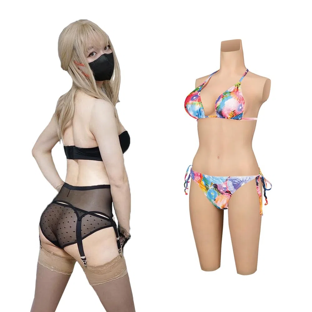 Peikey Faux Sein Silicone Body Gainant Réaliste [Recouvrement Partiel] Combinaison Intégrée avec Pantacourt en Silicone pour Travesti Cosplay, Remplissage en Silicone Liquide