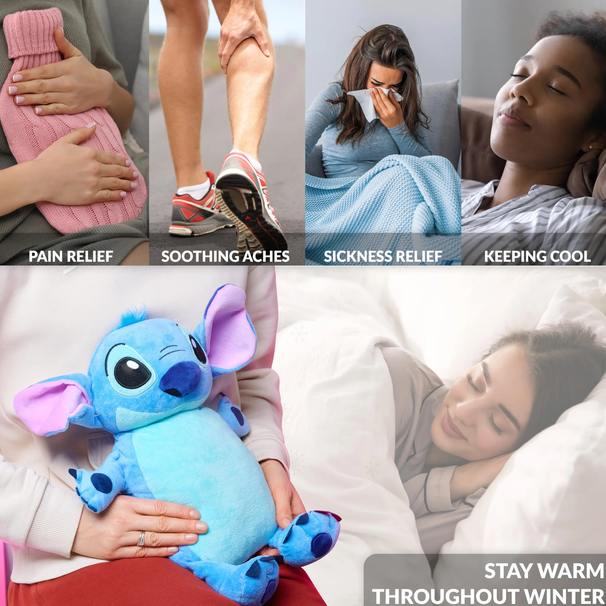 Disney Stitch Bouillotte avec Housse, Bouillotte Regles Douloureuses, Bouillotte Eau Chaude pour Soulagement de la Douleur Dos Cou et Épaules (Stitch 3D 750 ML)