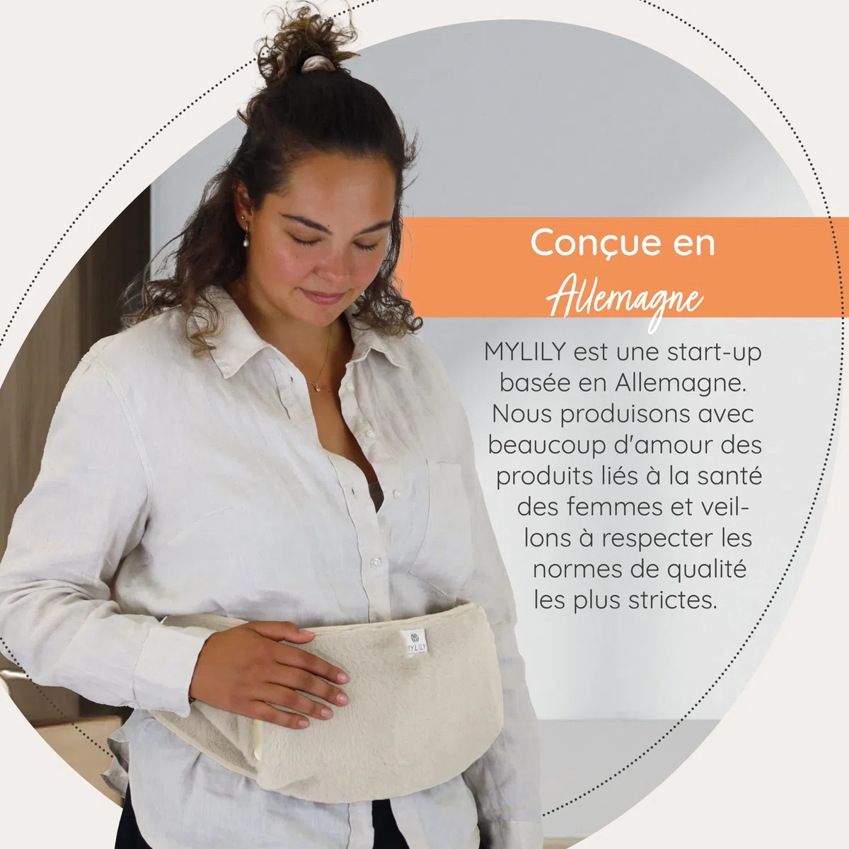 MYLILY ceinture chauffante règles douloureuses, bouillotte 1 l, Beige | 3-en-1, sangle 130 cm scratch, caoutchouc naturel sans BPA, ventre, mains libres, poche avant, lavable