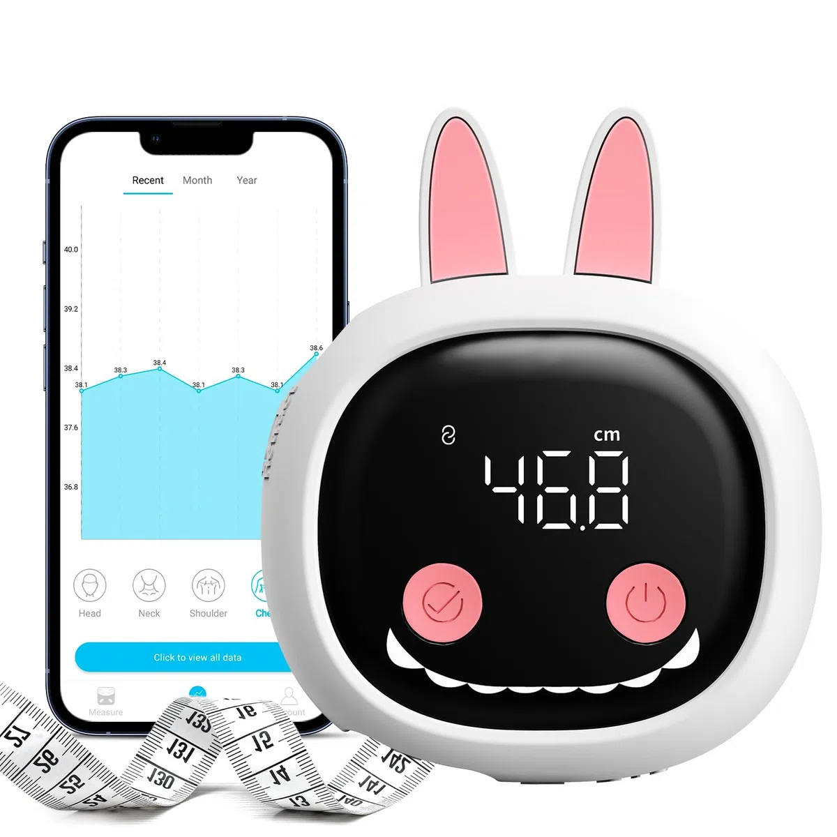 Mètre Ruban Corps Rétractable | Connecté avec Application pour Mesure du Corps, Suivi Fitness et Perte de Poids, Rechargeable, 60 Pouces/150 cm