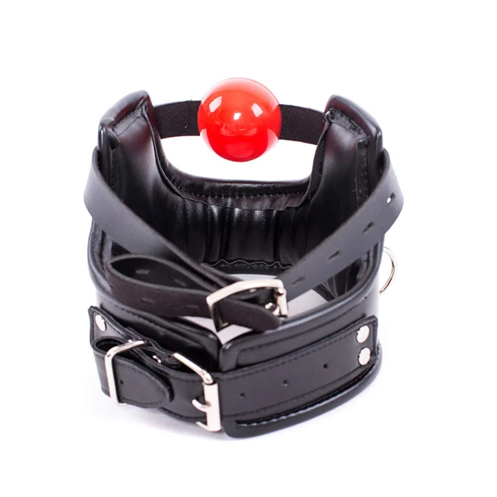 MFMYEE Harnais de bondage avec bâillon à billes en silicone Fetish SM collier en cuir de bondage professionnel corset de cou rembourré