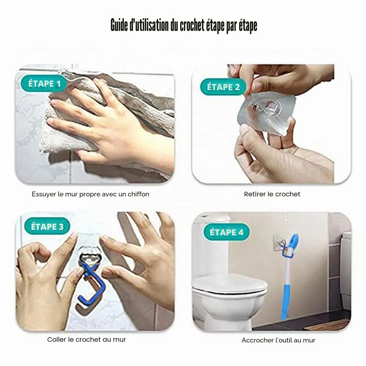 Aide aux Toilettes avec Poignée Longue Portée, Outil d'Assistance Mobilité pour Essuyage sans Se Pencher, Pince Papier Toilette Confortable