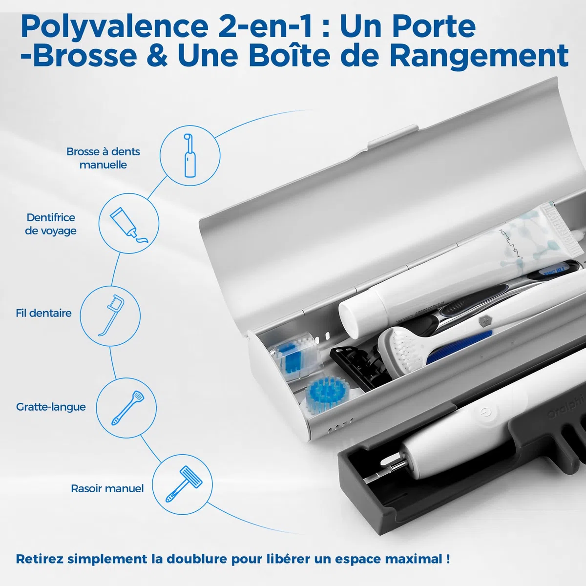 Etui Brosse a dent Electrique pour Oral B/Oral-B Pro/Oral-B IO/Philips Sonicare 4100 5300 et la Plupart des Autres Marques de brosses à Dents,Boite Brosse a dent pour Voyage,Maison,Argenté