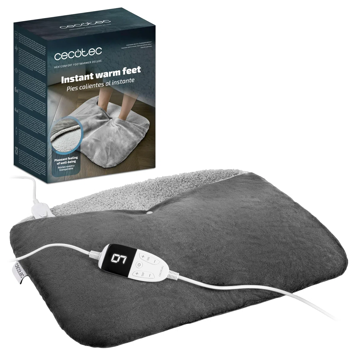 Cecotec Chauffe-Pieds Électrique HeatConfort FootWarmer Deluxe. Chauffe-pieds 55x45cm, 2 Espaces Séparés, Antidérapant, 6 Températures, 4 Niveaux de Minuterie, Contrôleur