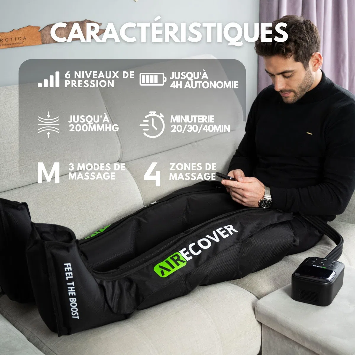 Bottes de Pressothérapie sans Fil, Masseur de Jambes pour Drainage Lymphatique, Soulagement de la Douleur, Amélioration de la Circulation Sanguine, Batterie 4 Heures (L)