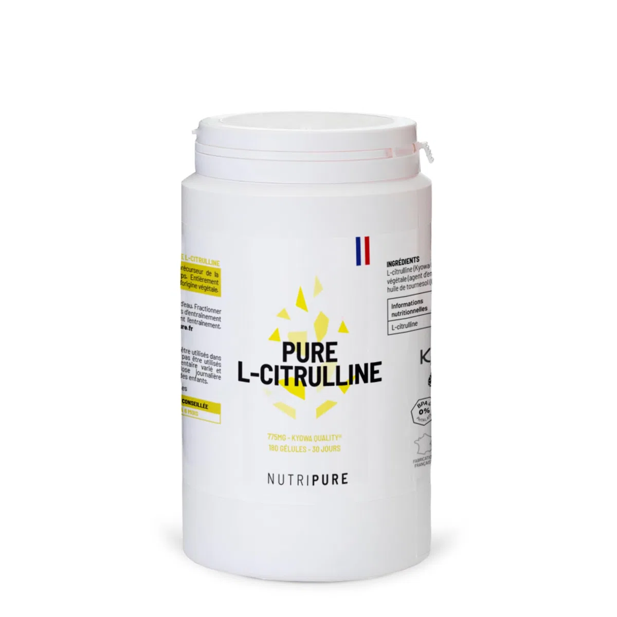Nutripure | L-Citrulline BioKyowa® Végétale | Idéale pour la Congestion Musculaire pour l'Entraînement | Précurseur de l' Arginine | Sans Malate de Citrulline | 180 gélules(1 mois) | Made in France