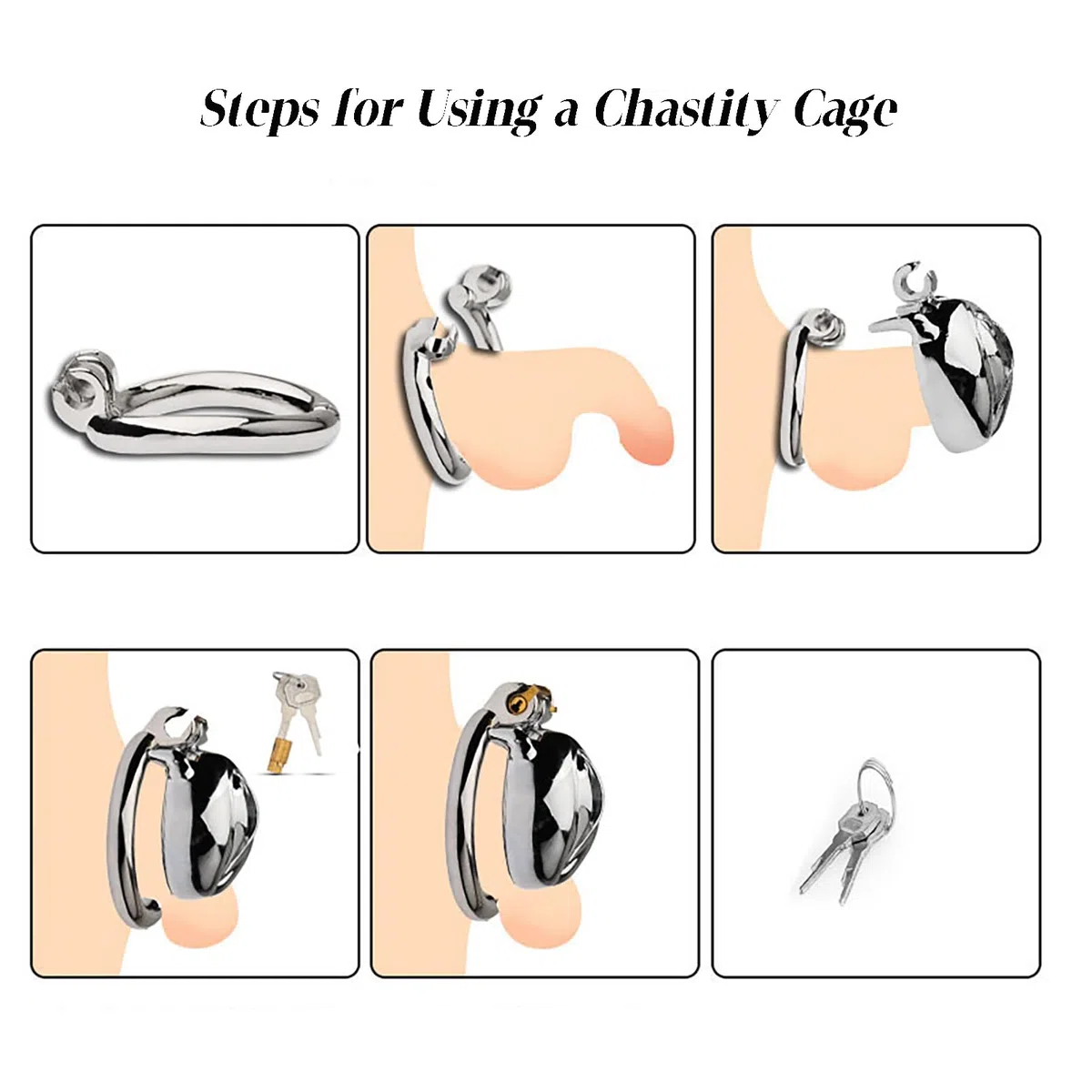 Cage à pénis en acier inoxydable Sissy - Design réaliste, cage de chasteté respirante et sûre pour hommes avec anneau pénien et clé, 45 mm (B)