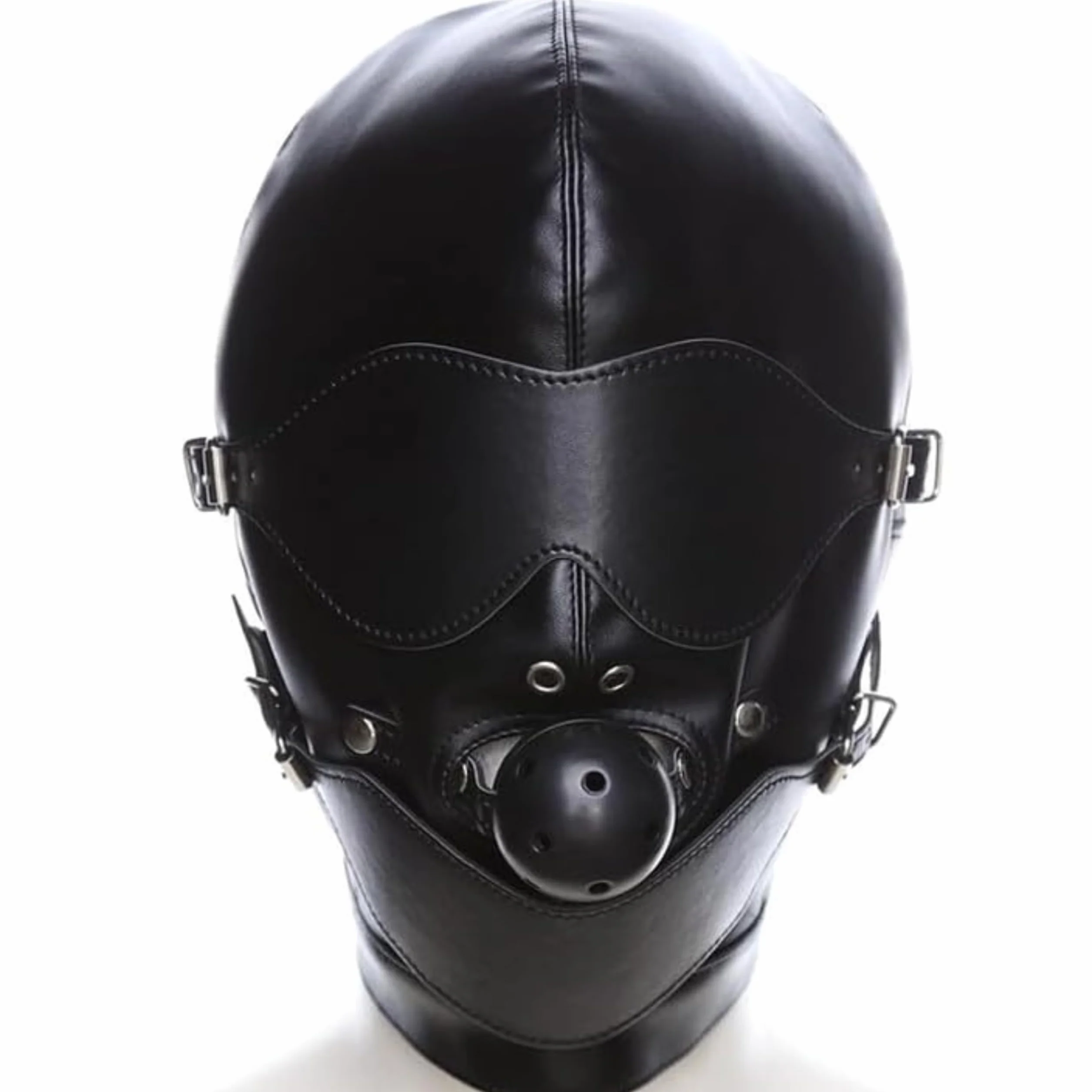 Cagoule Sexy Érotique cuir artificiel Noir BDSM avec Bâillon Harnais Ghost avec Cache-Œil Rétractable Jouet Érotique Sexy Couple SM Taille Universelle cagoules baillon sm FOPS B23-7