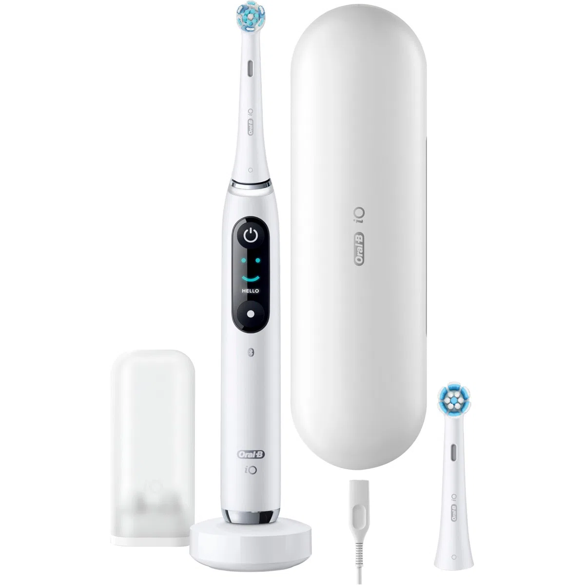 Oral-B iO Series 9 Brosse à dents électrique, 2 brossettes, 7 modes de brossage, soin des dents, écran couleur, étui de voyage, albâtre blanc