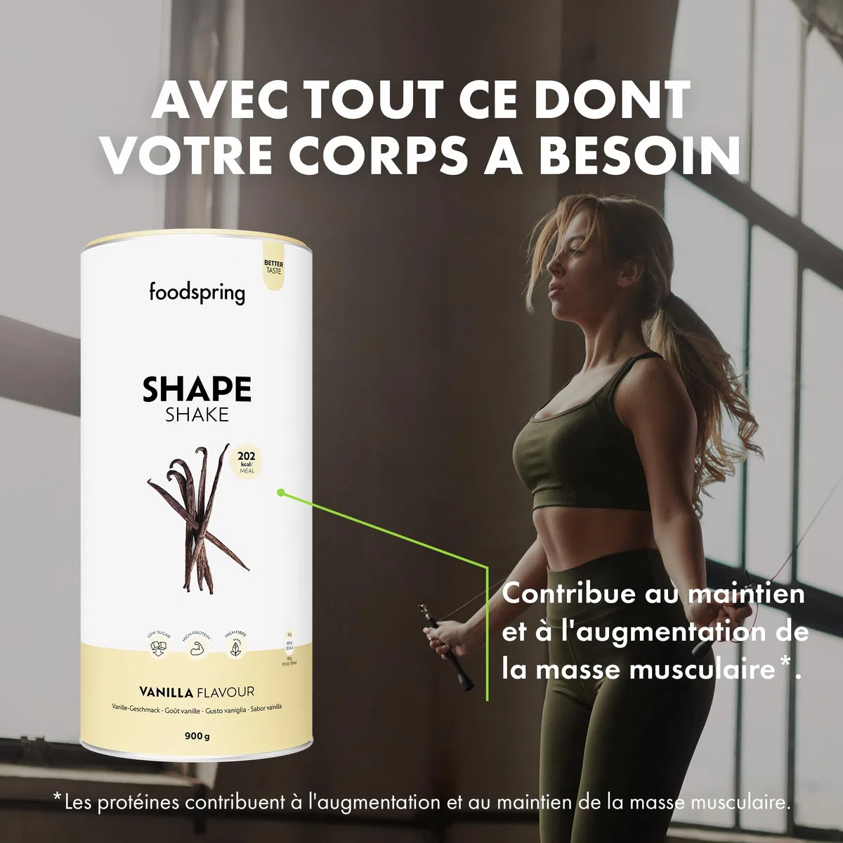 foodspring Shape Shake Vanille - Substitut de repas complet pour le contrôle du poids avec des protéines de qualité supérieure, 202 kcal par portion, sans gluten - nouvelle recette (900g)