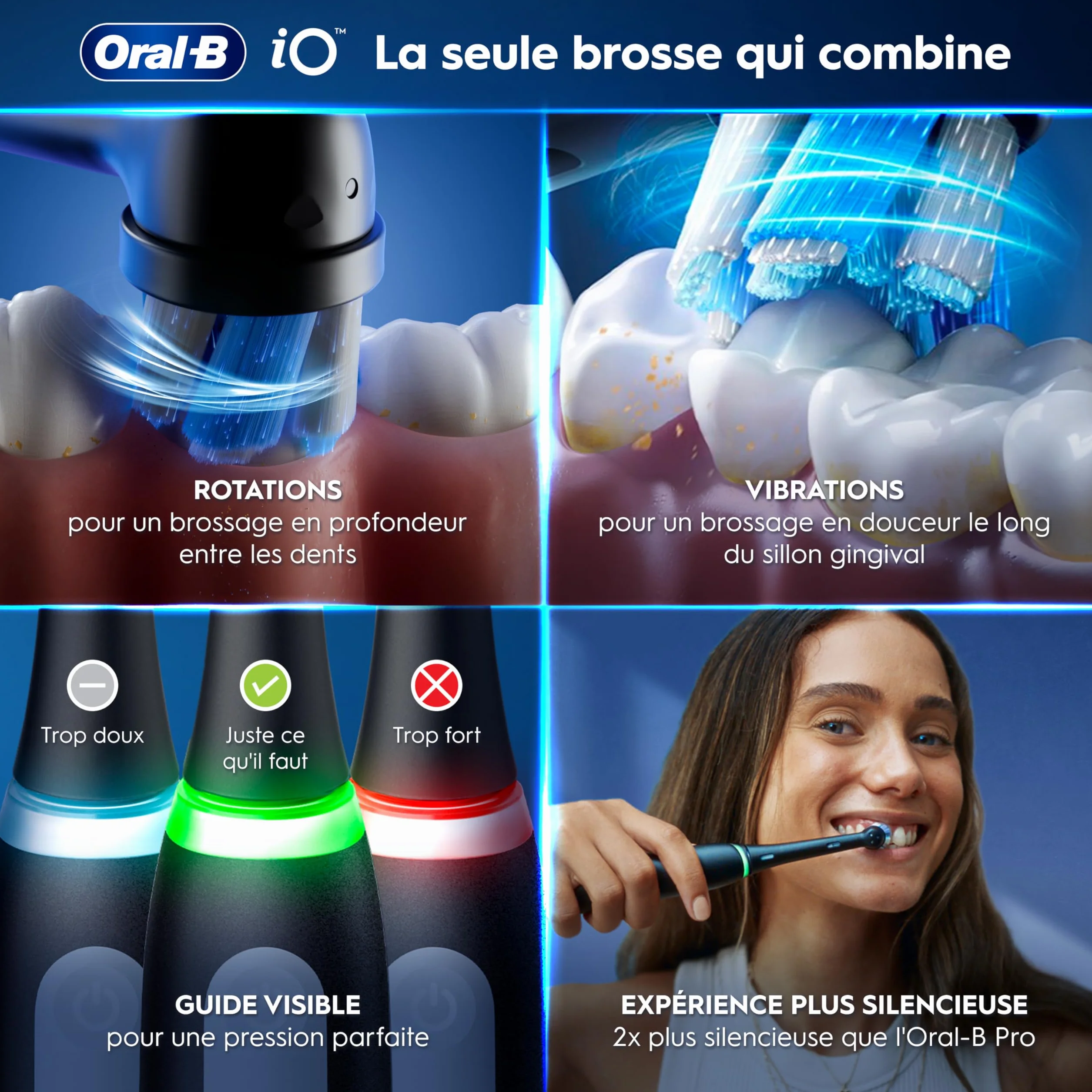 Oral-B iO 3 Brosse À Dents Électrique, Noir Mat, 1 Tête De Brosse, Batterie Longue Durée, Support De Tête De Brosse