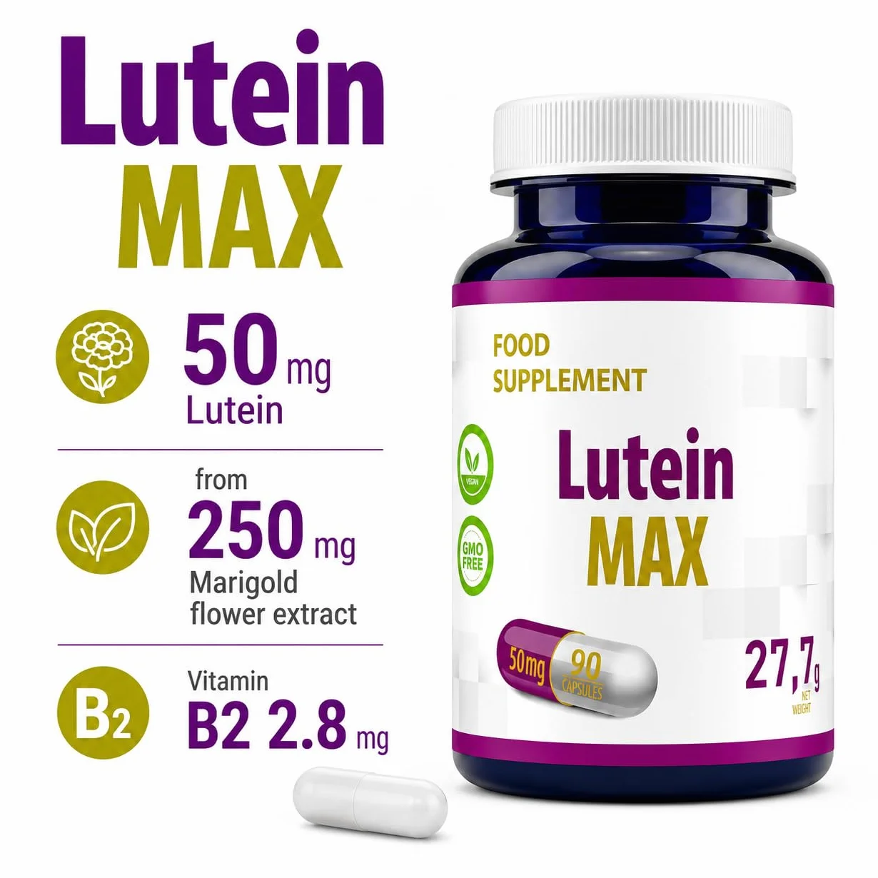 Hepatica Lutéine 50 mg avec Vitamine B2 | Extrait de Souci | 90 Gélules Véganes | Réserve 3 Mois | GMP & laboratoire indépendant