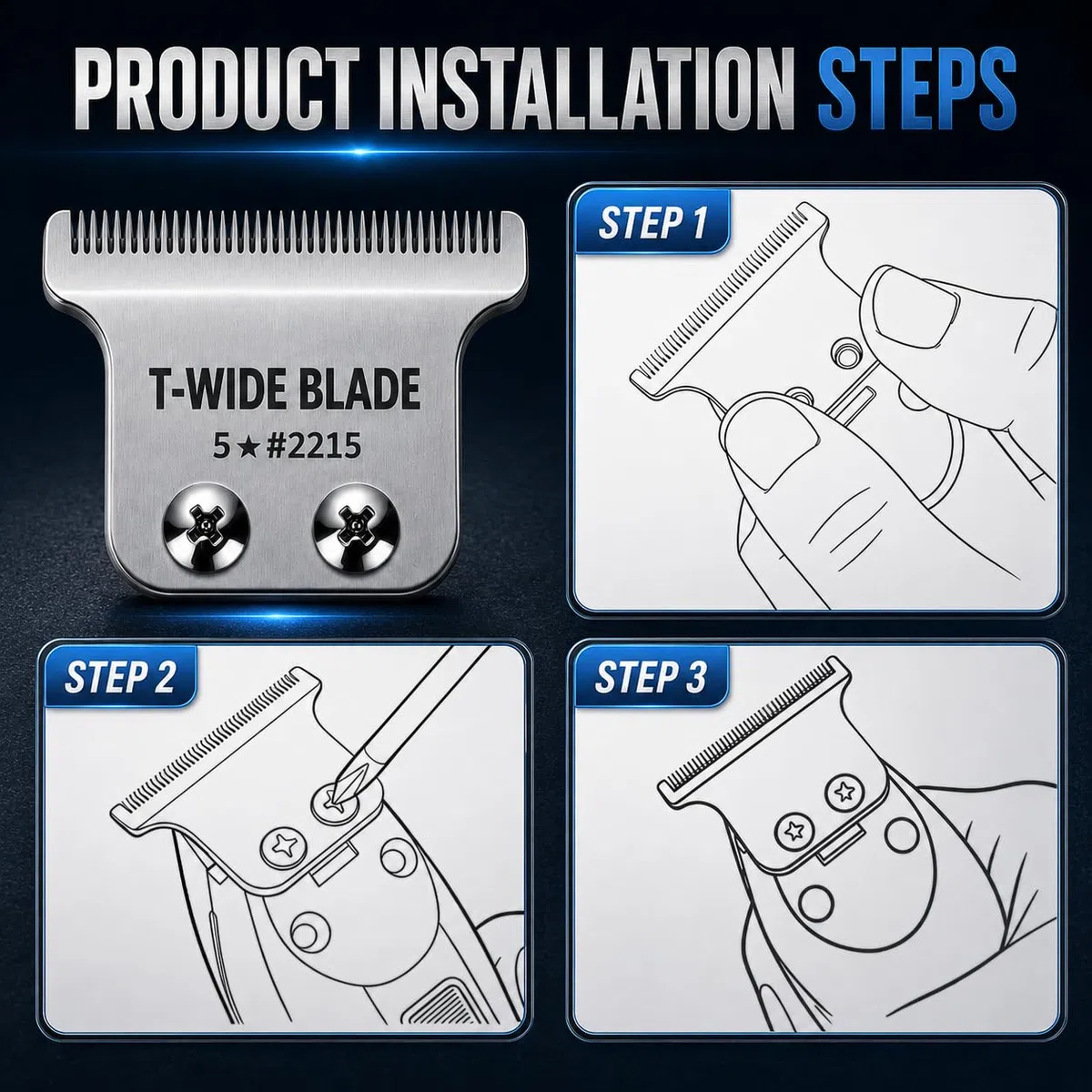 Lame T-Wide de remplacement compatible avec les tondeuses Wahl 5-Star Detailer – 0,4 mm, Zero-Gap (Argent - lot de 2)
