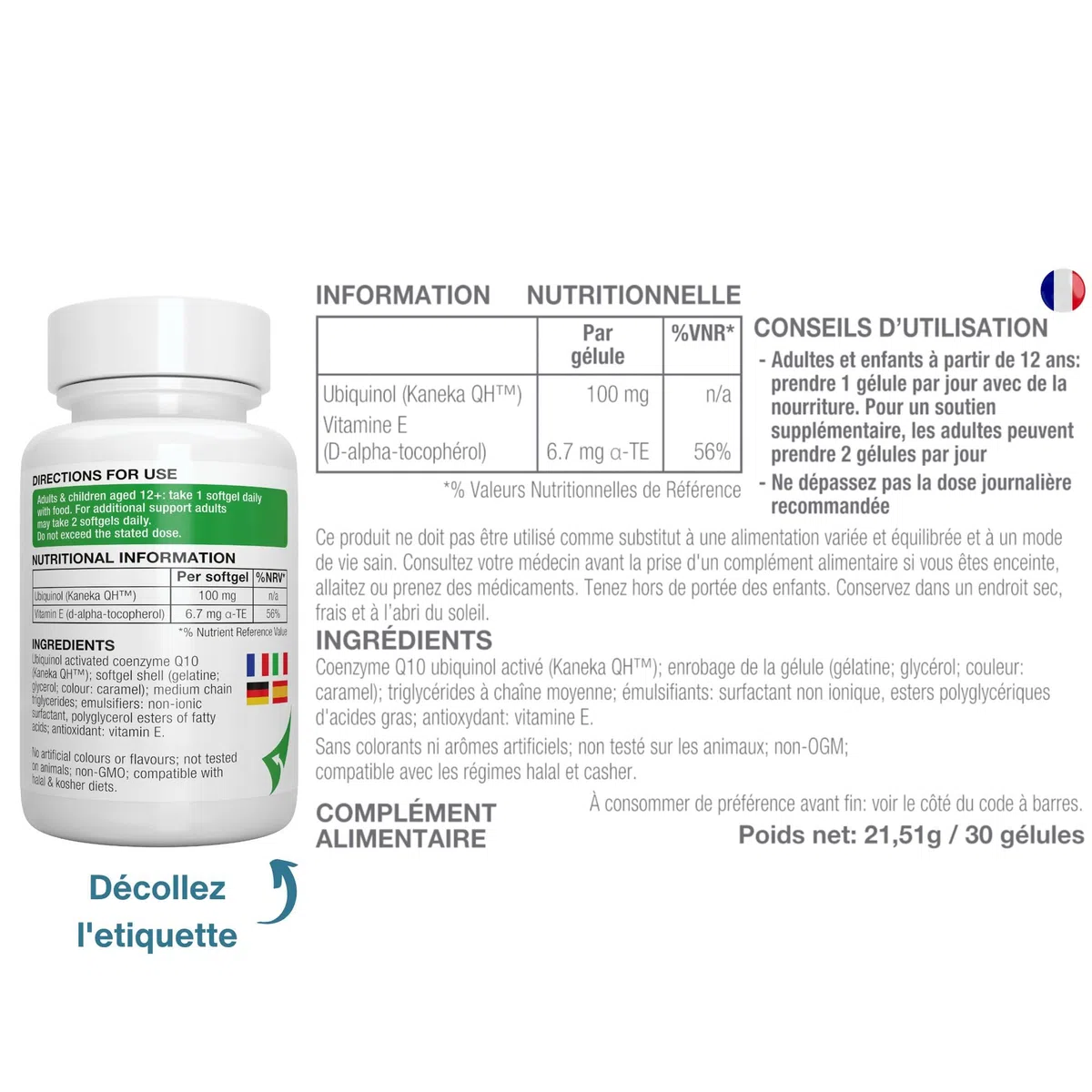Igennus Vesisorb Ubiquinol Kaneka CoQ10 100mg Absorption Maximale 30 Molles | Biodisponibilité 600% Supérieure, Formule Hydrosoluble à Action Rapide