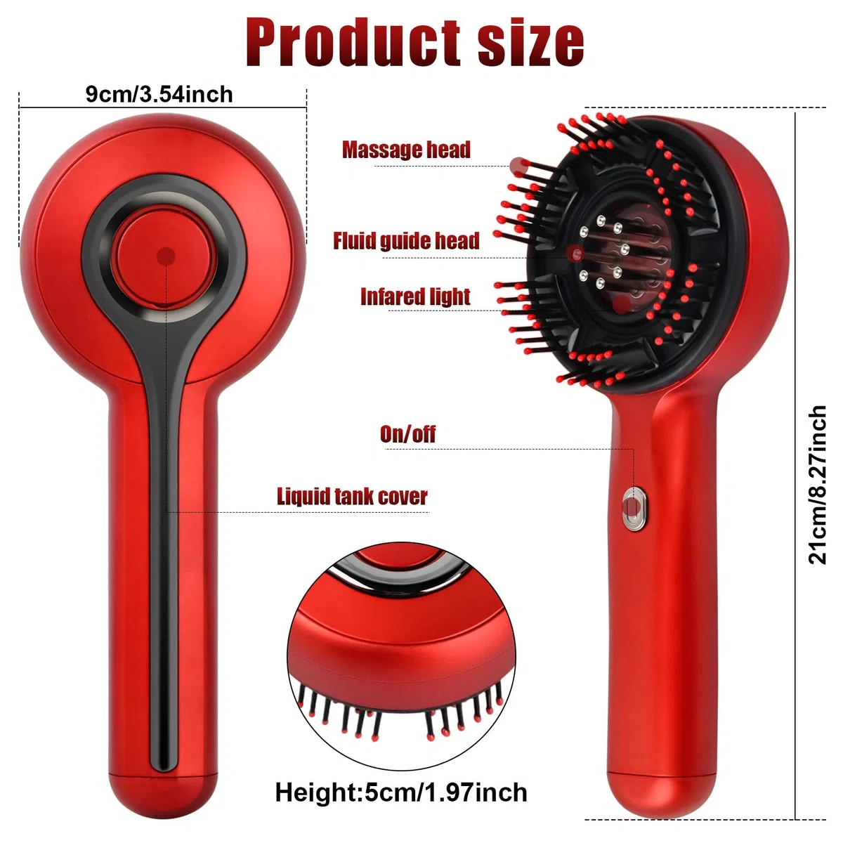 Brosse Massage Cuir Chevelu Pousse Cheveux, 3 in 1 Masseur Tete Cheveux à Lumière Rouge, Peigne de Massage Electrique, Étanchéité IPX7 avec 3 Modes et Distributeur d'Huile Capillaire 3ML (Noir)
