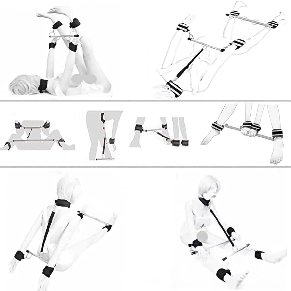 Ceinture de Bondage et Tubes en acier Ensemble de Bondage SM Réglables Menottes de Cheville Jouets Sexuels érotiques Sexuelles SM avec Barre D'écartement en Métal pour débutants et professionnels