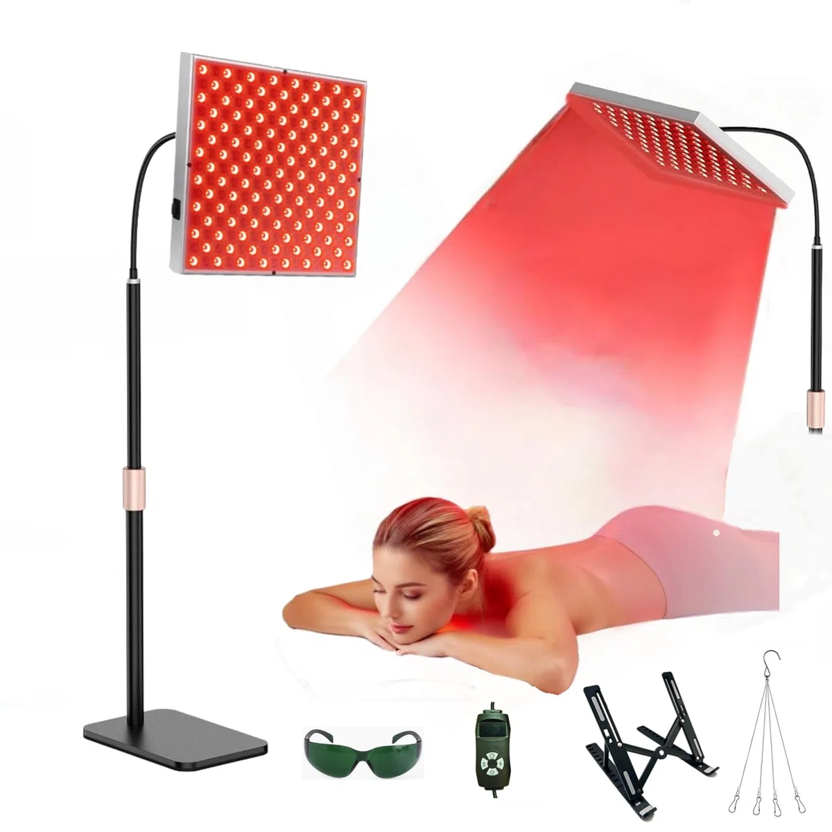 Lampe de luminothérapie rouge à 225 LED,660nm et 850nm,appareil de luminothérapie proche infrarouge pour tout le corps,le visage,le cou,le dos,les épaules,la taille et les genoux,soulageant la douleur