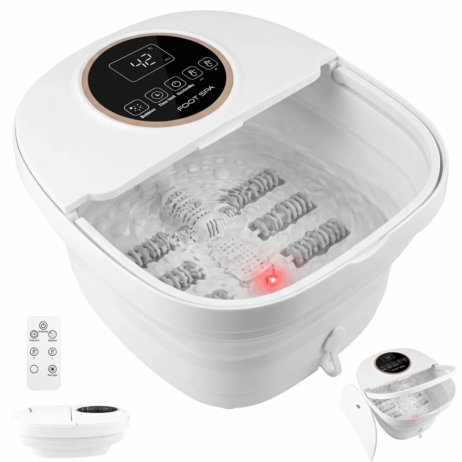 Bain de Pieds Bain de Pied massant Chauffant Bain de Pieds avec Chauffage,Spa Pour Pieds avec Télécommande,24 Température, Pierre Ponce, 6 Minuteries, 6 Rouleaux de Massage Shiatsu,Infrarouge