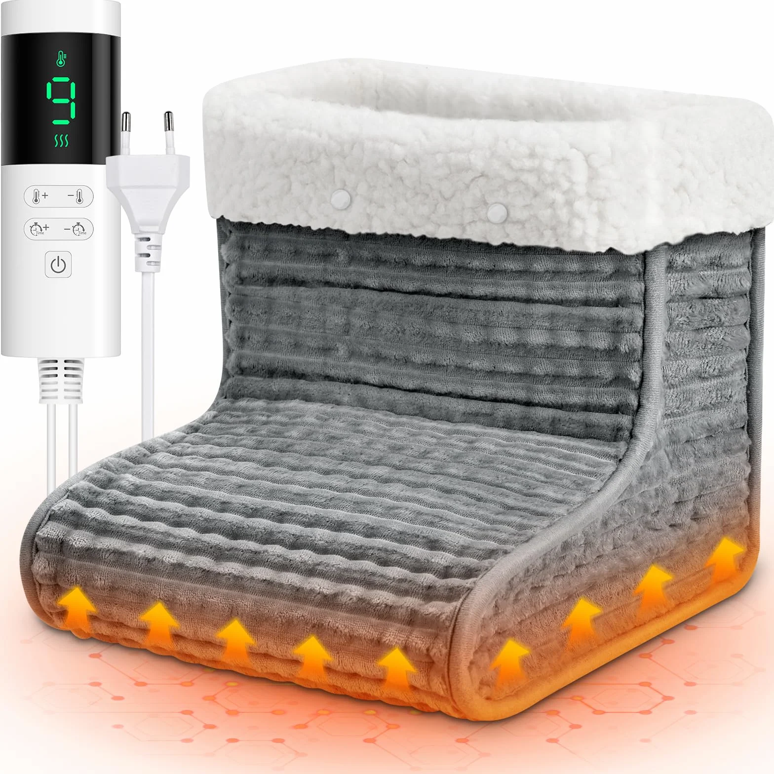 Chauffe-pieds, Chauffe Pied Électrique 30℃ à 60℃, Chausson Chauffant Electrique avec 9 niveaux de température & 12h Time, Lavable, Protection contre la surchauffe & Arrêt automatique