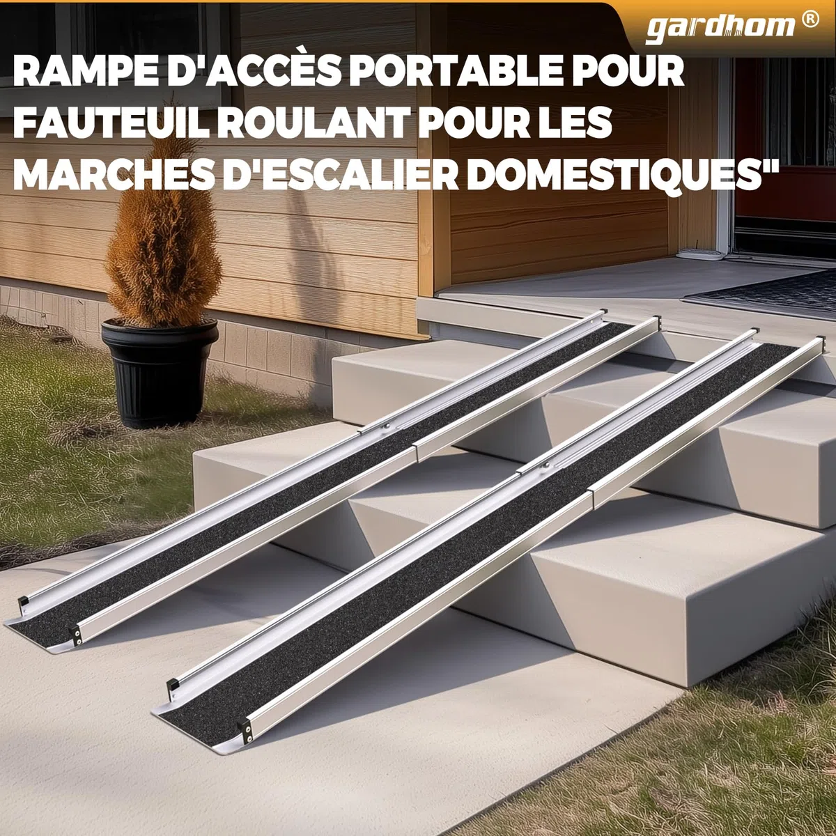 2PCS Rampes Télescopiques pour Fauteuils Roulants, gardhom 98.5-183CM Rampe d'Accès pour Fauteuils Roulants Rampe d'Accès Antidérapante Réglable avec Bords de Sécurité Max. 272 kg