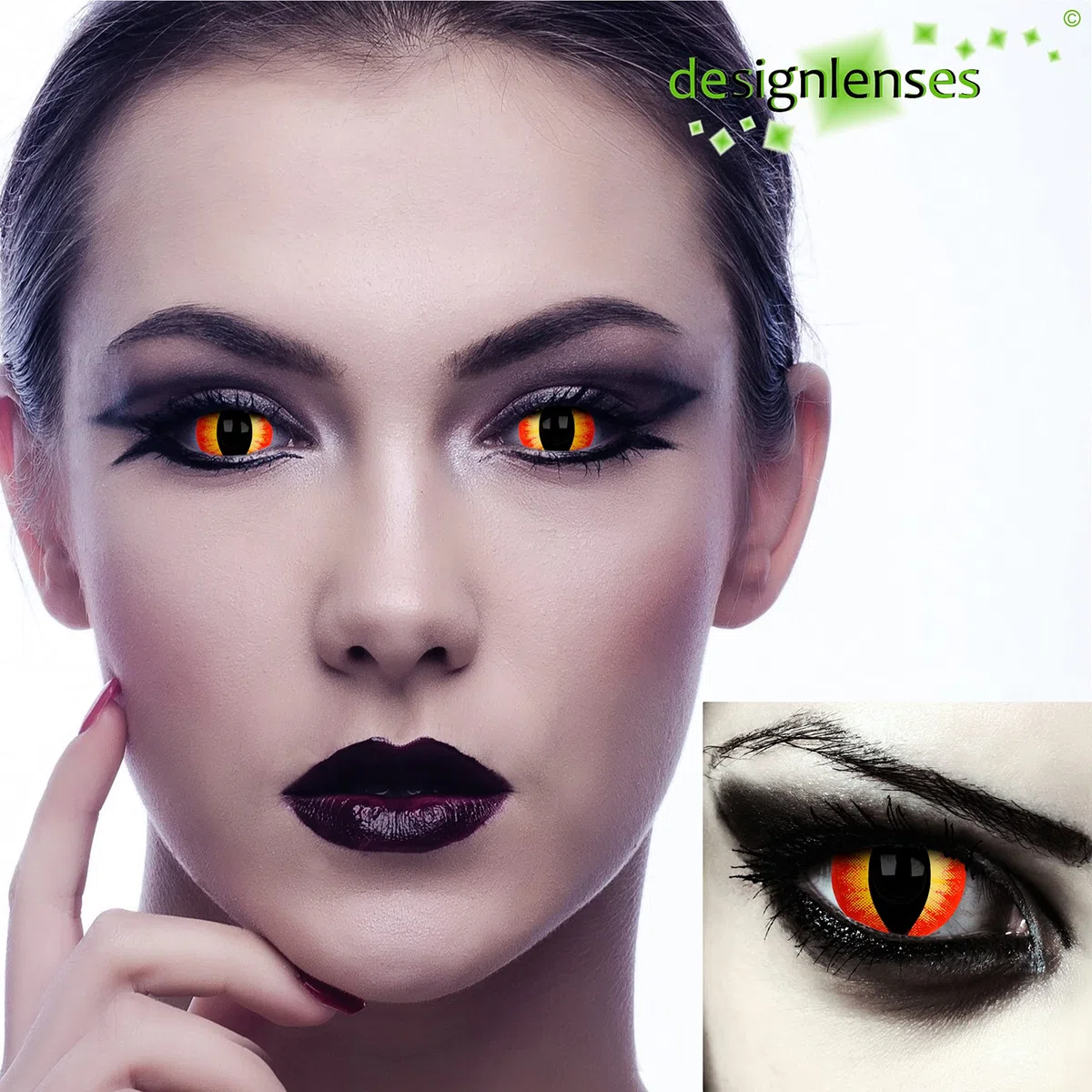 lentilles de contact couleur rouge oeil de chat sans correction, effet grands yeux, diamètre 17mm, 1 paire(2 pcs) Halloween caranaval costume Witcher Cosplay + Récipient (Sauron's Eye)