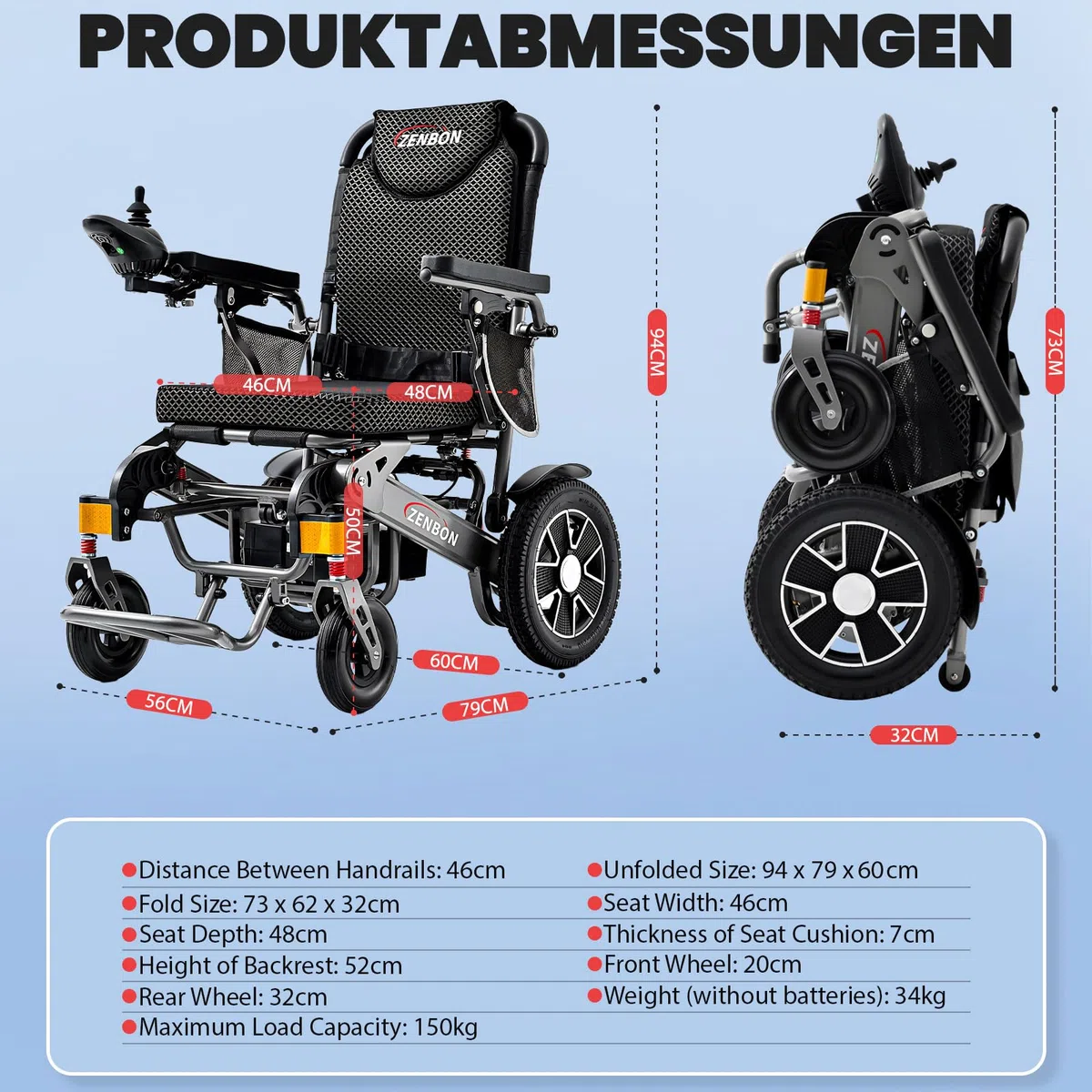 Fauteuil Roulant Electrique Pliable Leger: 35KM Fauteuil Electrique pour Personnes Agées avec Fonction Pliage Automatique - 700W Electrique Fauteuil Roulant Jusqu'à 150KG (Argent Noir)