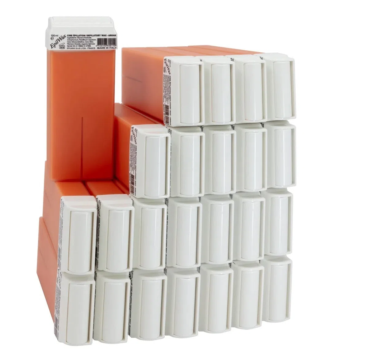 EpilWax - Roll On Cire Epilation à l'Argan - Jambes, Aisselles, Corps - Facile à étaler et à Retirer - Lot de 24 Recharges/Cartouches - 100 ml