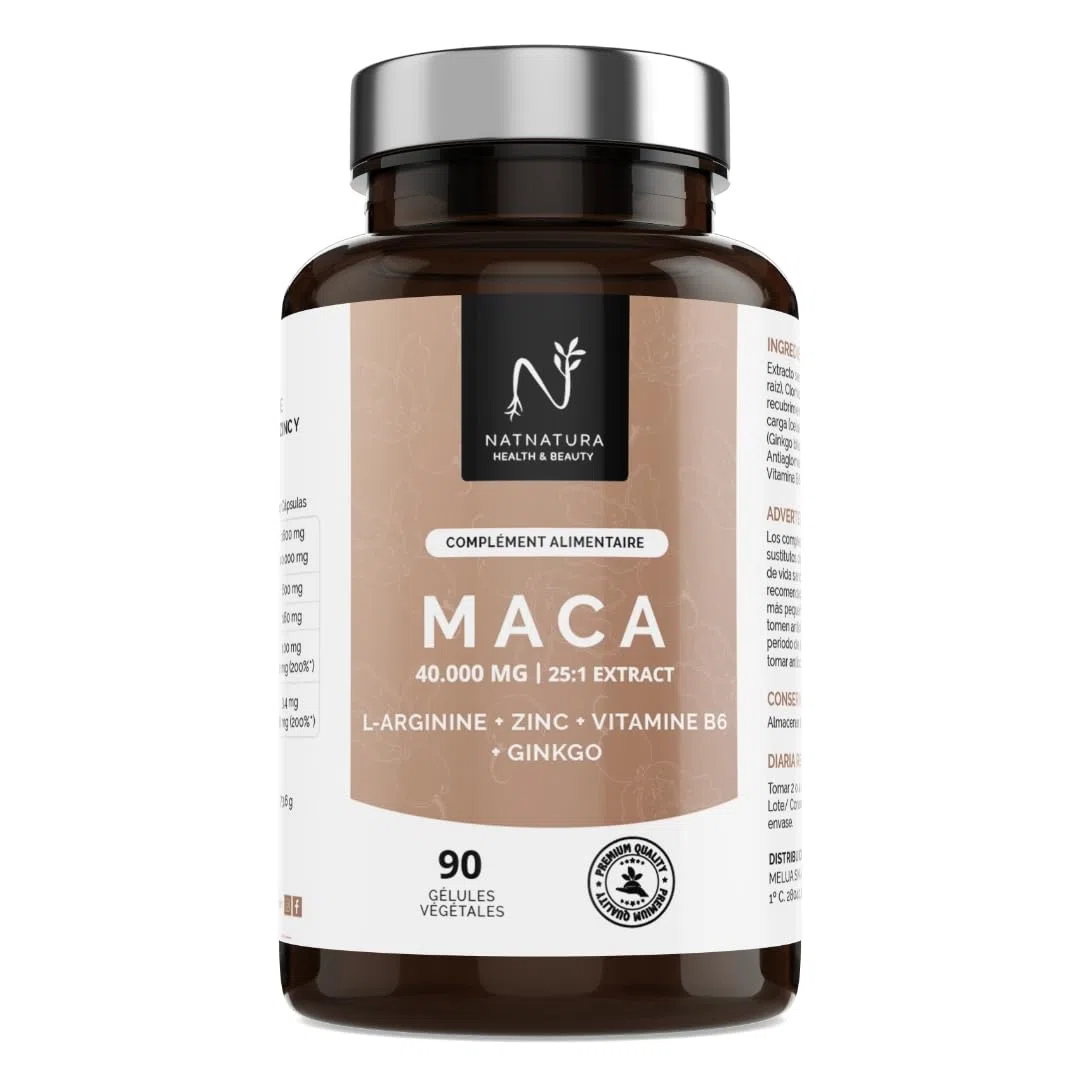 Maca Andina Ultra Concentrée 40.000 mg/jour 25:1 | L-Arginine, Zinc, Vit. B6 & Ginkgo – Énergie, Vitalité & Puissance Personnelle | 90 Capsules