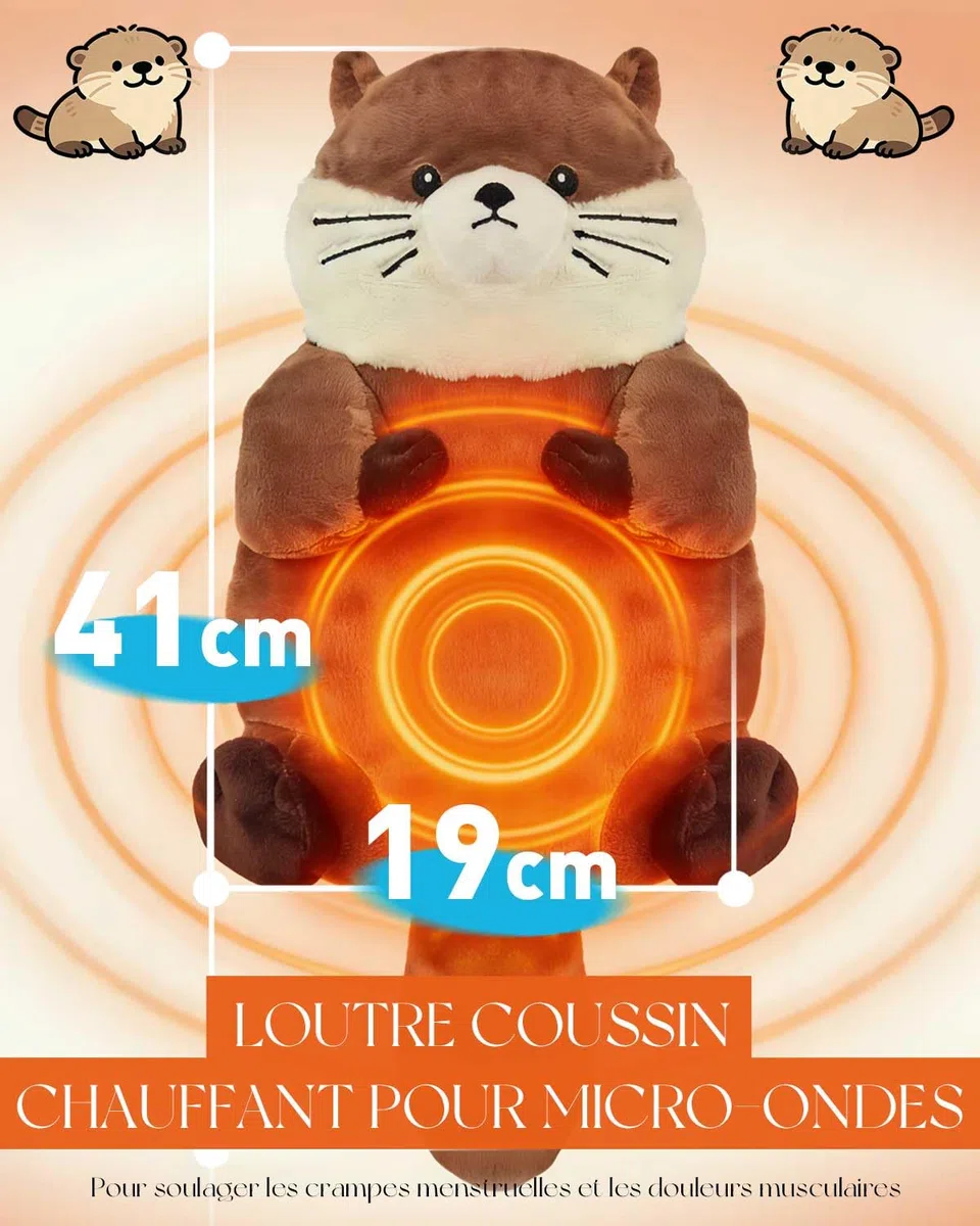 Loutre Bouillotte Micro-Onde Peluche | Coussin Chauffant Micro Onde | Bouillotte Regles Douloureuses Pour Femme | Chaleur et Douceur Coque amovible lavable