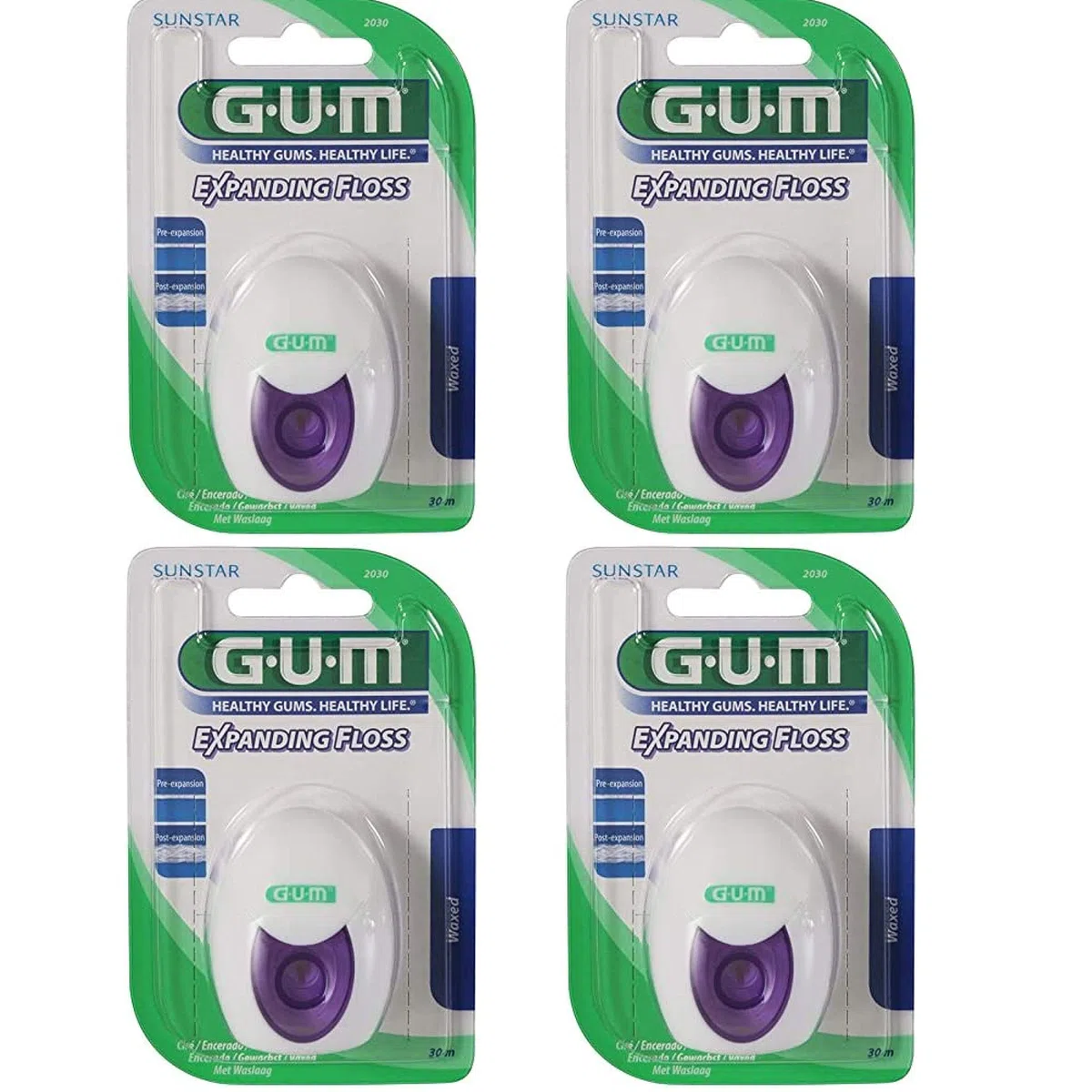 GUM Expanding Floss Fil dentaire légèrement ciré, 4 x 30 m (120 mètres), fil dentaire en peluche de Sunstar