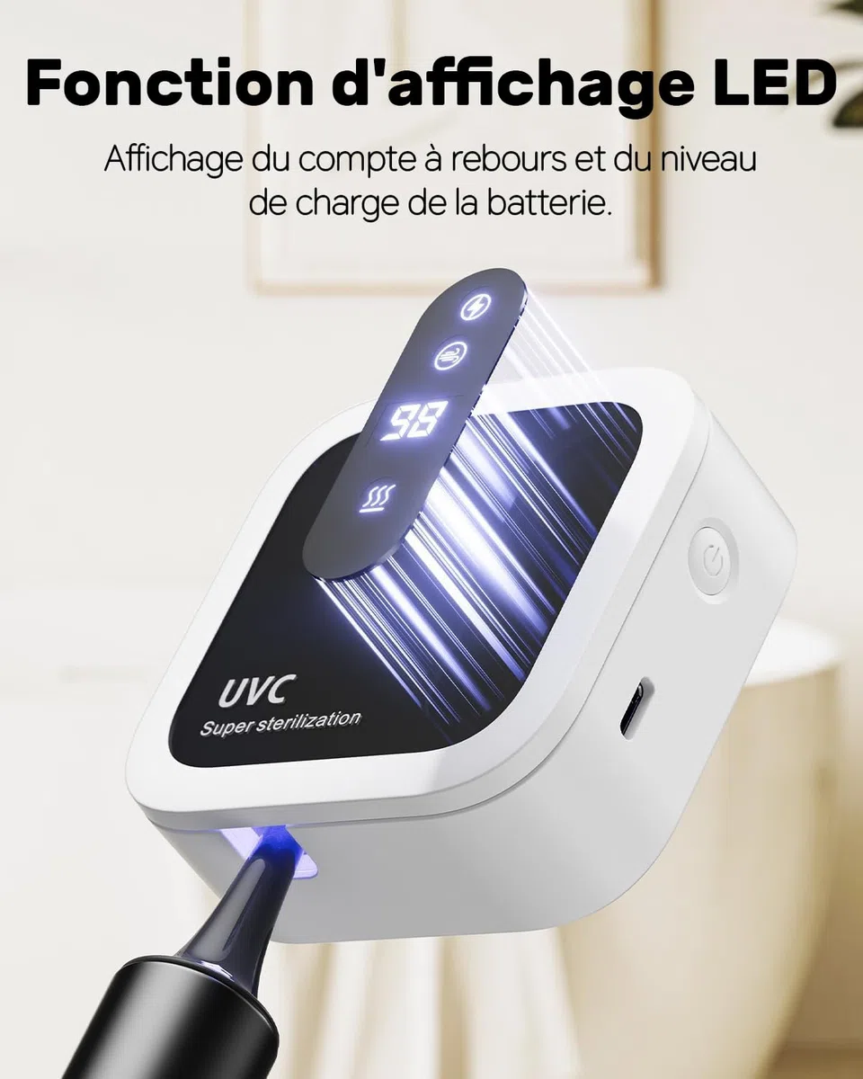 Stérilisateur de Brosses à Dents Double UV-C et UV-A, Support de Brosse à Dents Mural avec Fonction de Sèchage par Air, Idéal pour Salle de Bain, Usage Personnel et Voyage (Blanc1)