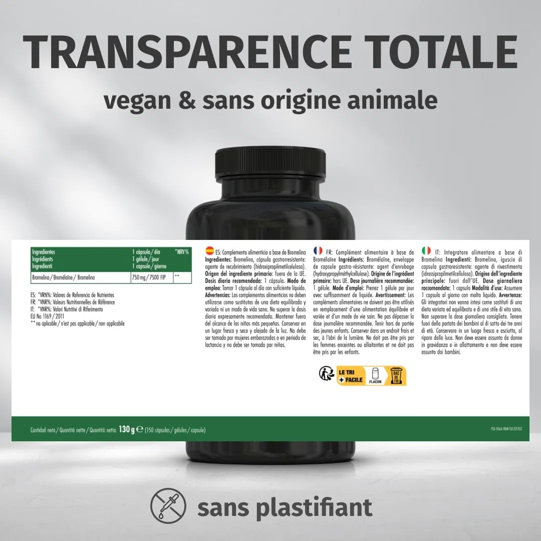 Green Naturals® Bromélaïne – Hautement dosée : 750 mg (5 000 GDU/g) d’extrait naturel d’ananas – Gélules gastro-résistantes (DR Caps) – Vegan & testée en laboratoire – 150 gélules (5 mois)