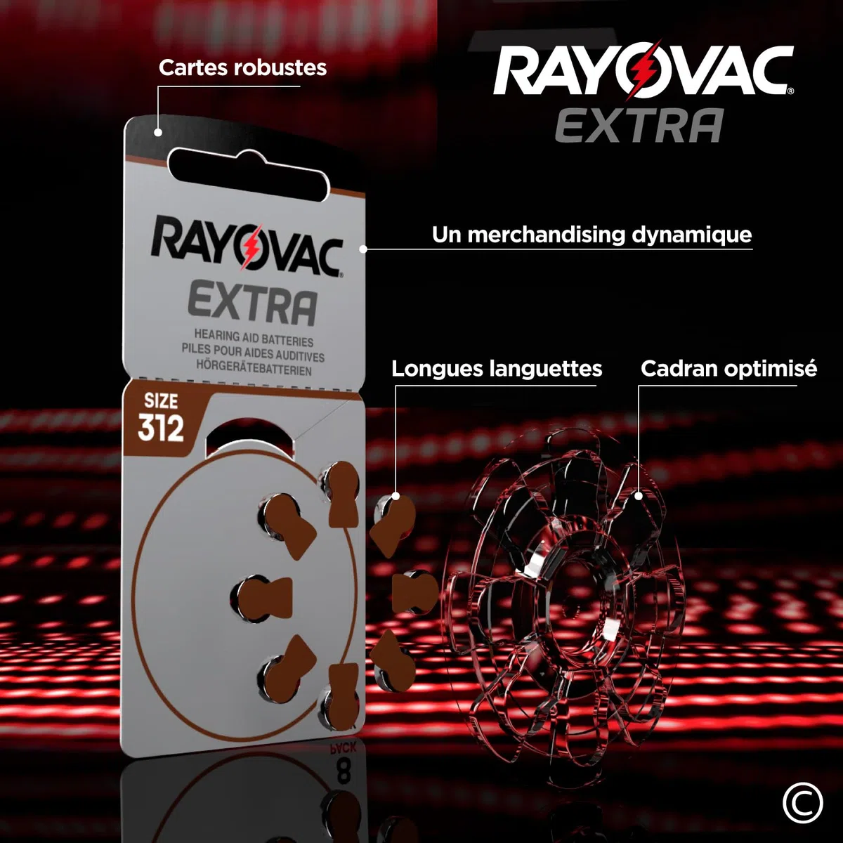 80 Piles pour appareils auditifs Rayovac Extra Taille 312. - 10 Ampoules de 8 Piles