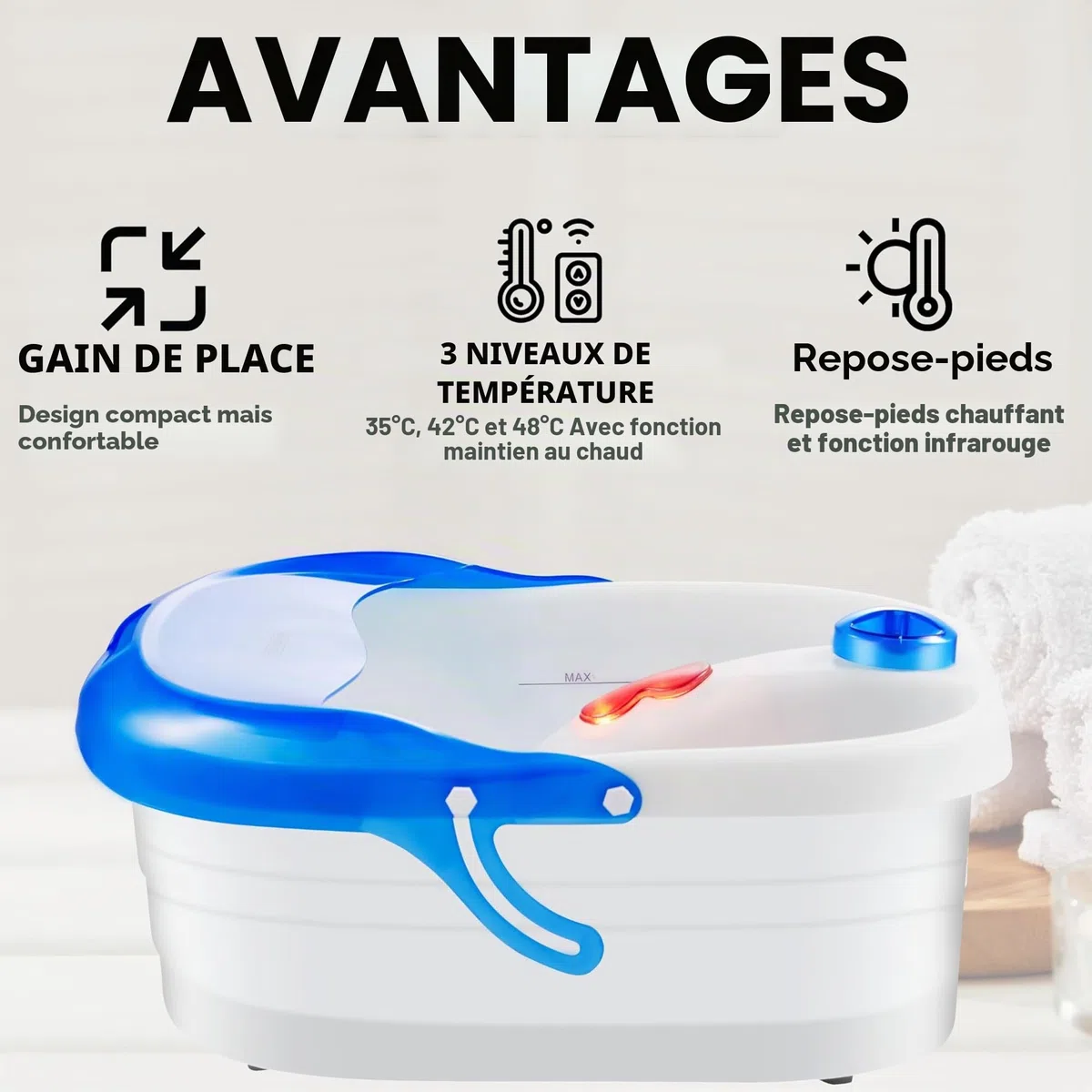 Bain bouillonnant pour les pieds | Massage des pieds | 4 pieds – Zones de réflexologie – Massage | Effet jacuzzi | Chaleur infrarouge | Massage thermique pour pieds | Appareil de massage des pieds |