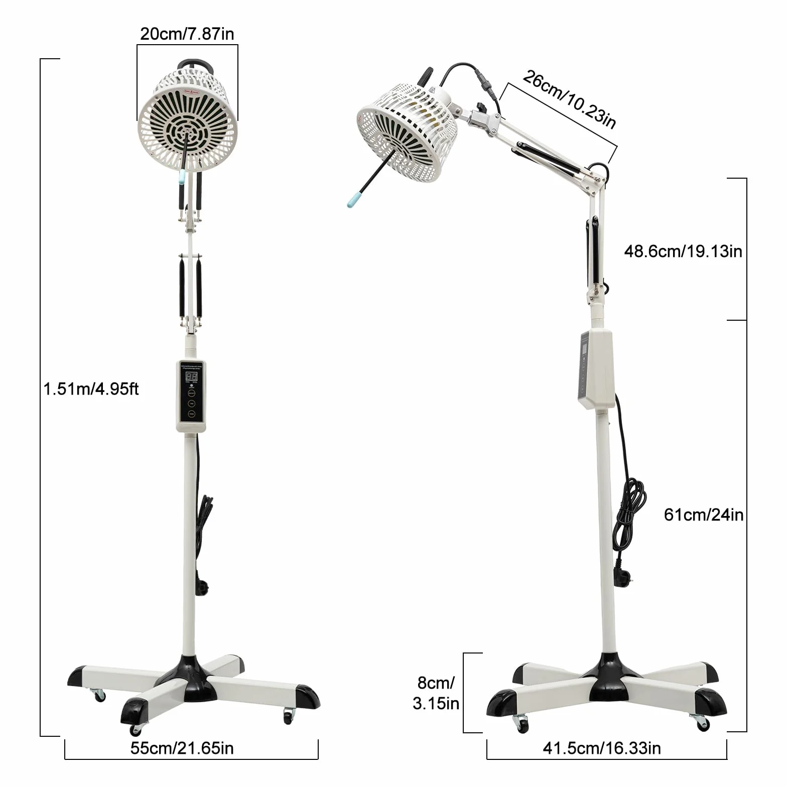 Lampe chauffante infrarouge, 300 W, avec plaque chauffante en céramique, avec écran tactile, minuterie et arrêt automatique, hauteur réglable et mobile (4 roulettes) pour chaleur profonde