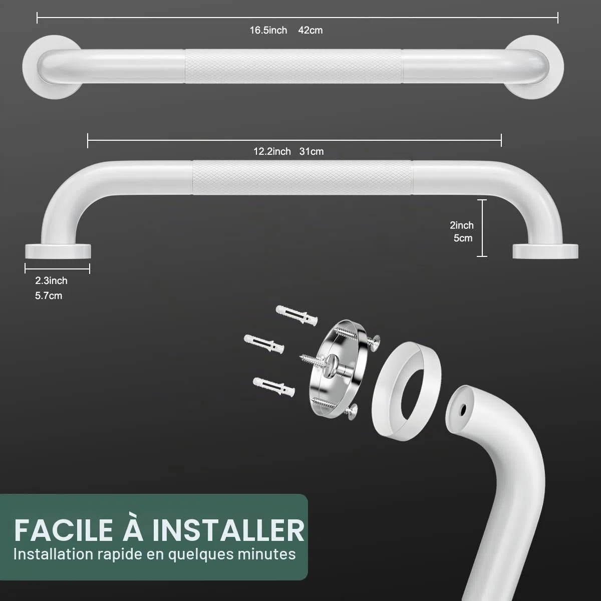 FANHAO 2 Barres d'appui de Salle de Bain en Acier Inoxydable SUS304 avec Poignée Antidérapante pour Toilettes, Baignoire, Salle de Bain, Rampe d'escalier -41cm