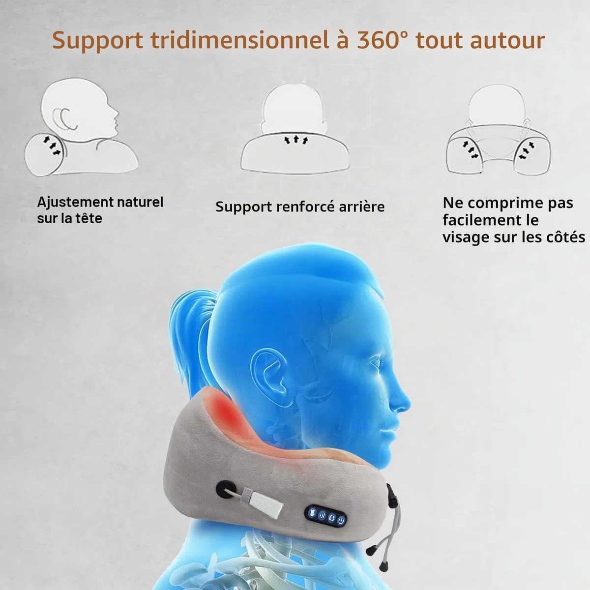 Masseur Cervical et Cou, ADURI Masseur Cervical avec Fonction Chauffage, 3 Niveaux de Force & 3 Modes, Coussin de Massage Électrique pour les Cervicales Douloureuses, Rechargeable par USB