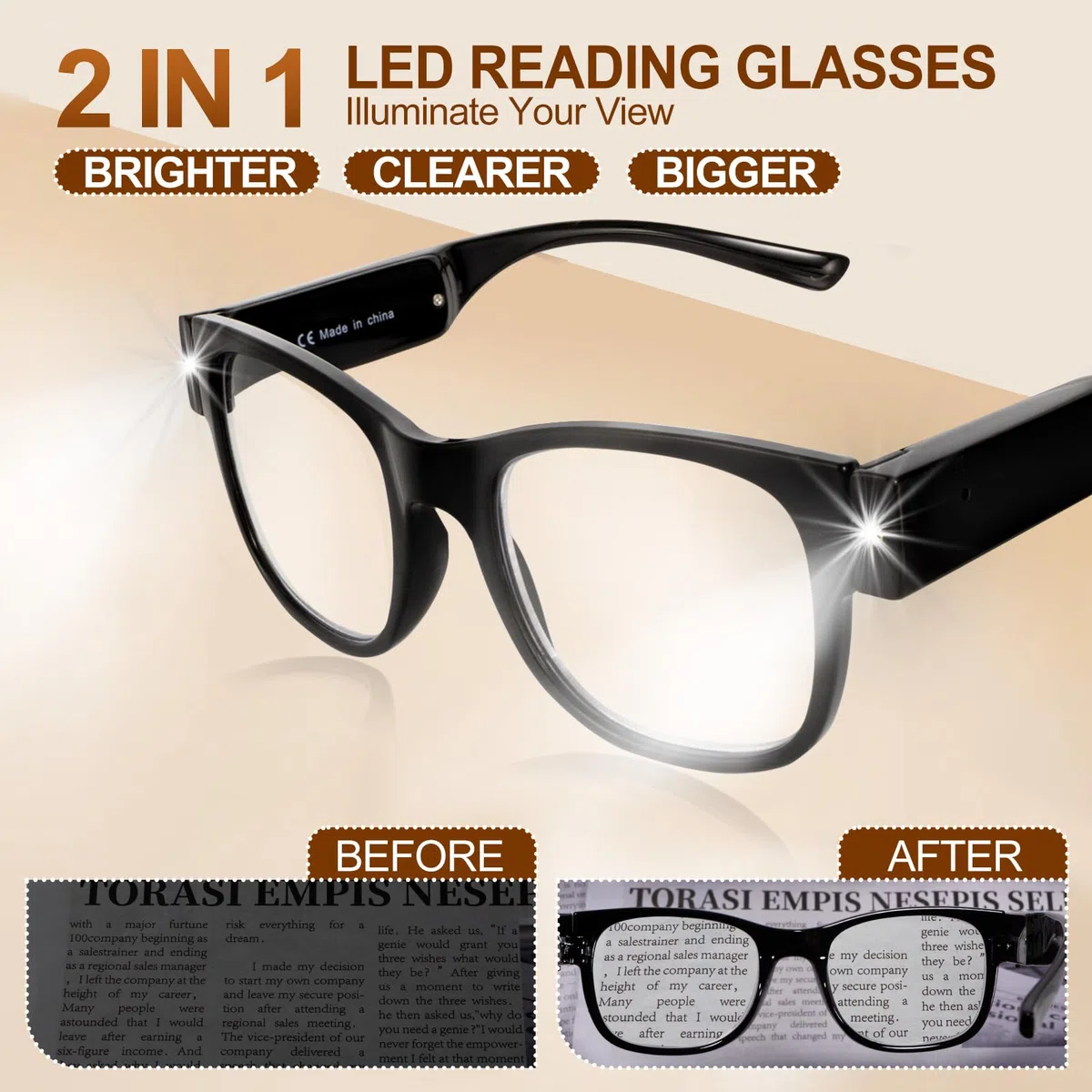 Lunettes de Lecture LED Rechargeables par USB Lunettes Éclairées Intelligentes pour Hommes Femmes