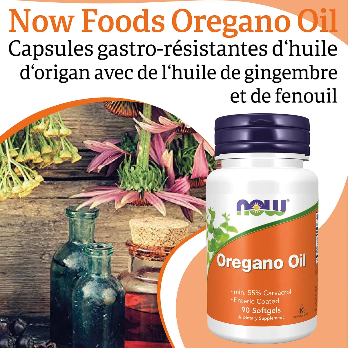Now Foods, Oregane Oil (Huile d'Origan), 90 Gélules, Testé en Laboratoire, Végétal, Sans Gluten, Sans Soja, Sans OGM