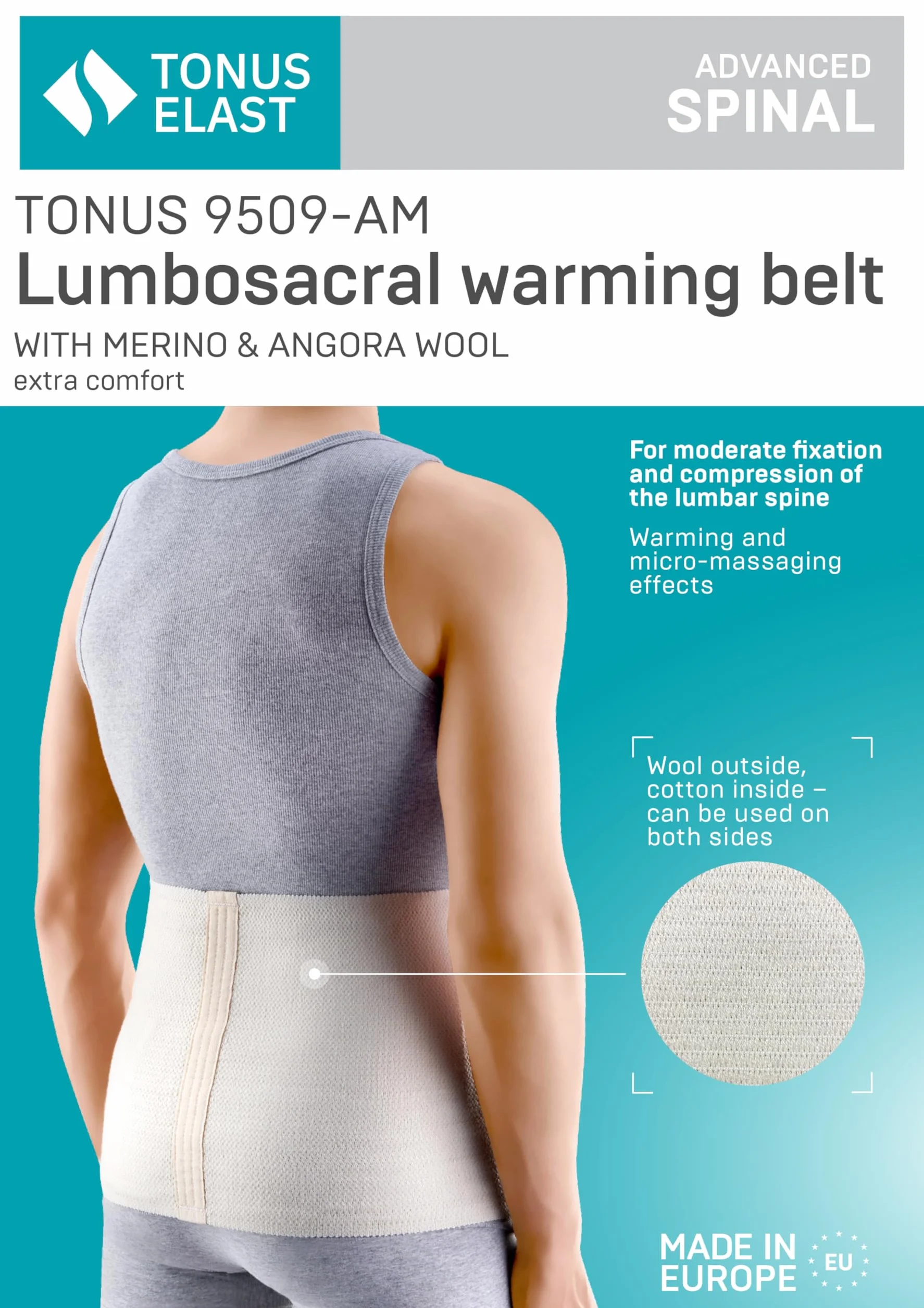 Tonus Elast Ceinture Chauffante Lombaire, Anti-Froid Bande en Laine et Coton pour Femmes et Hommes, Gaine Thermique, Prévention des Maux de Dos, Douleurs Rénales, Névralgies (M)