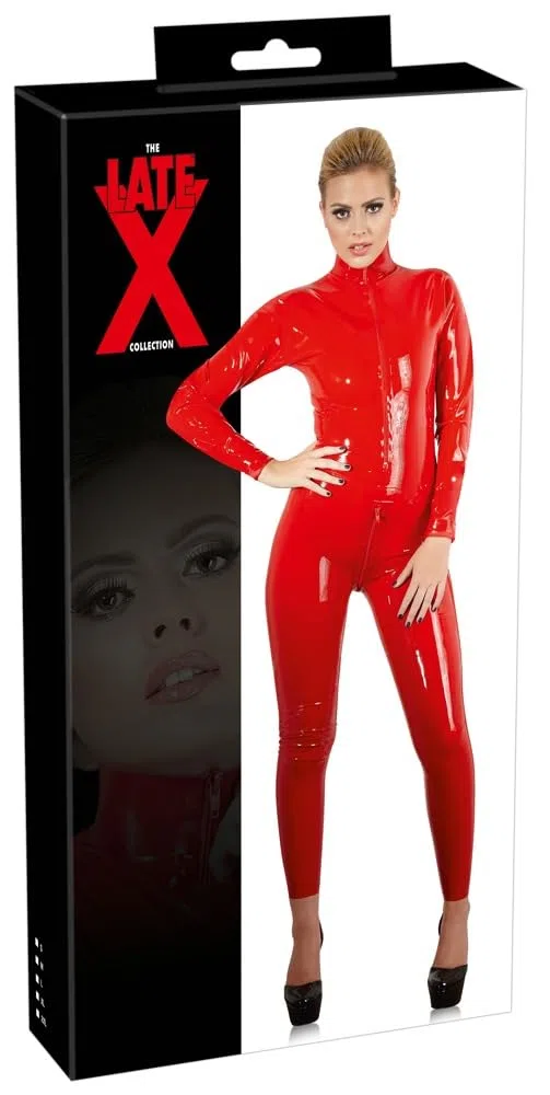 Late X Catsuites Ensembles sexy pour femme en cuir, latex ou vernies Rouge XXL