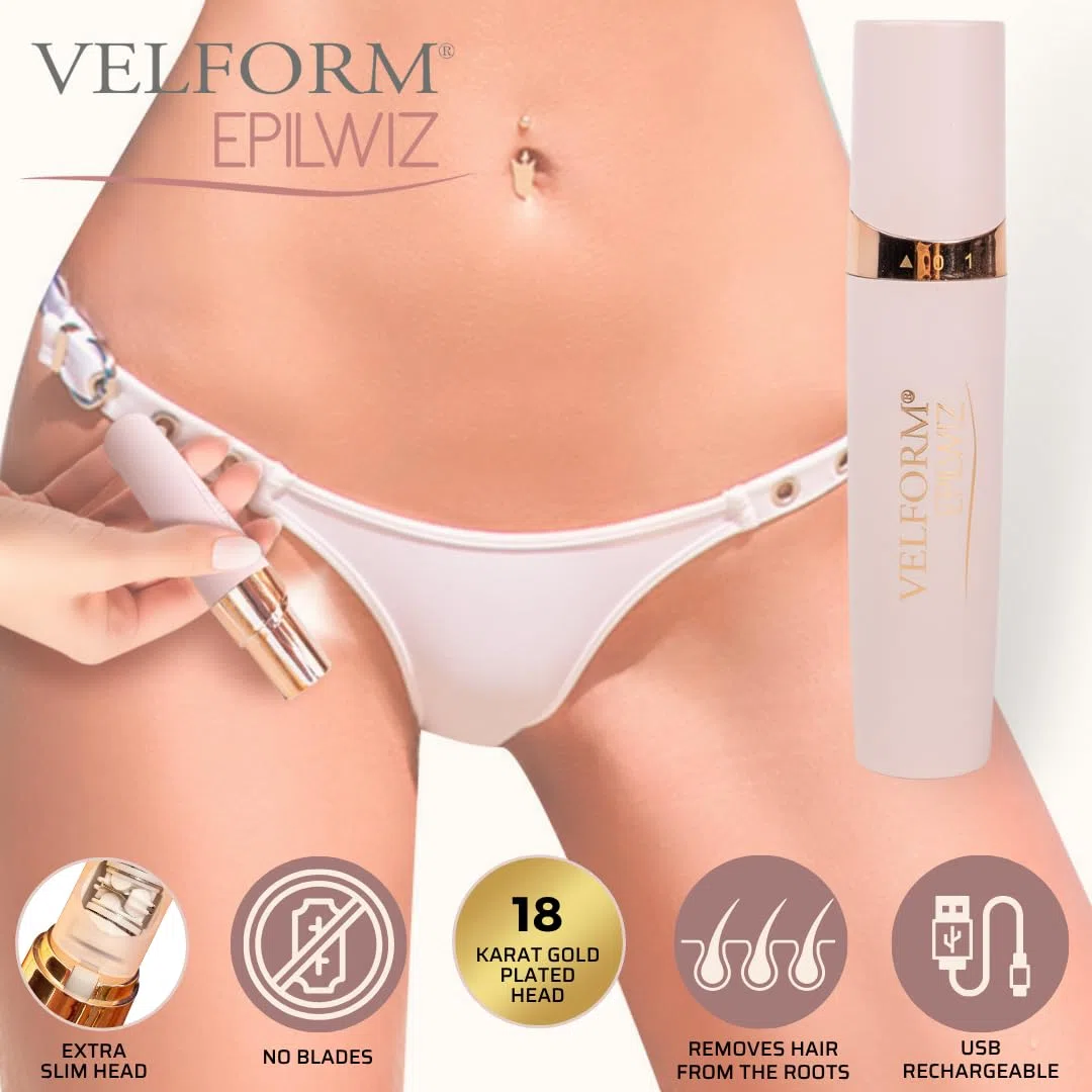 VELFORM Epilwiz, épilateur facial rechargeable, câble USB, système d'épilation avancé avec lumière LED, tête plaquée or 18 carats, tous types de peau (Advanced - USB)